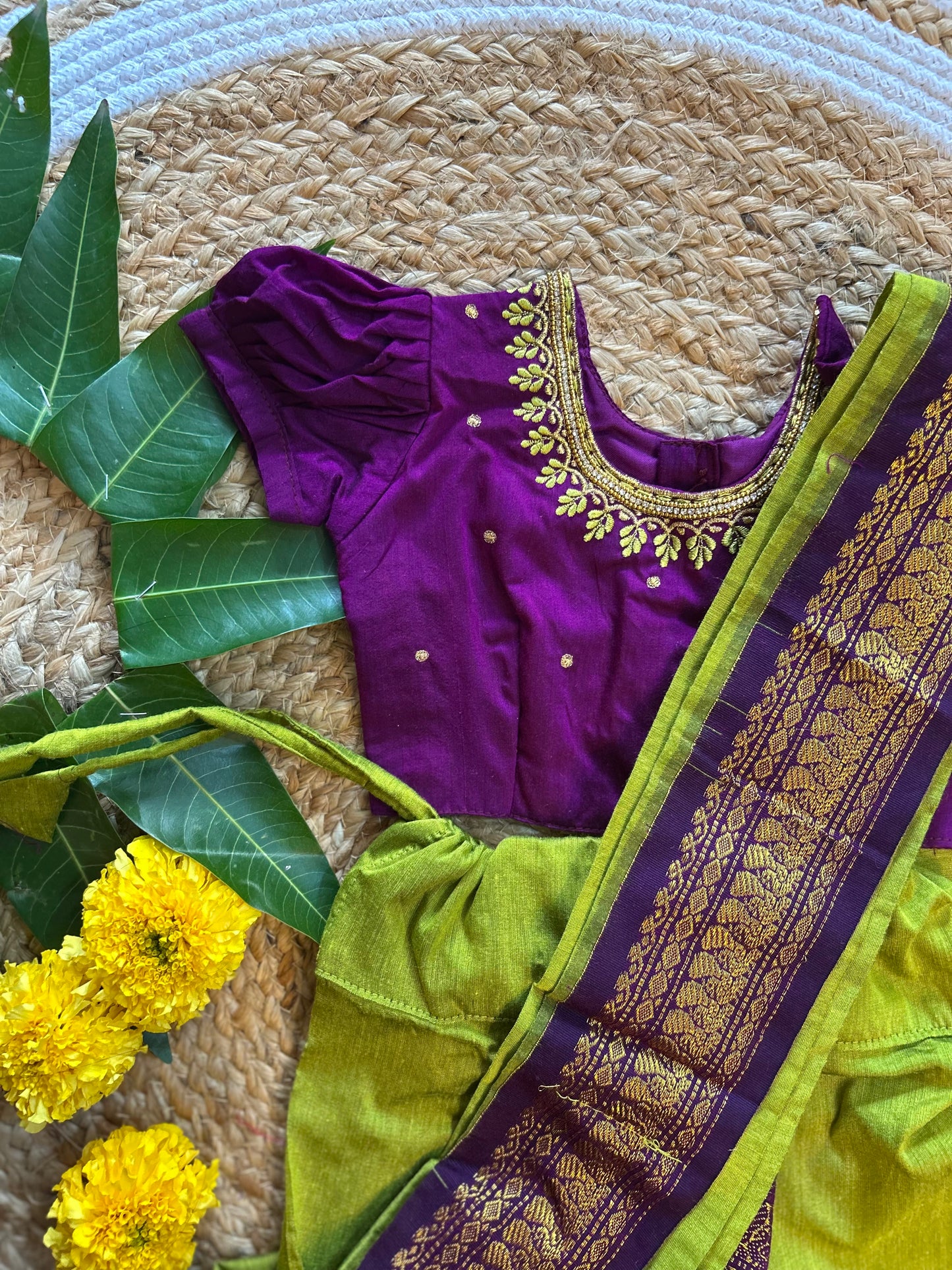 Green and wine  - Ready to wear saree for kids Ethnic wear for baby girl
