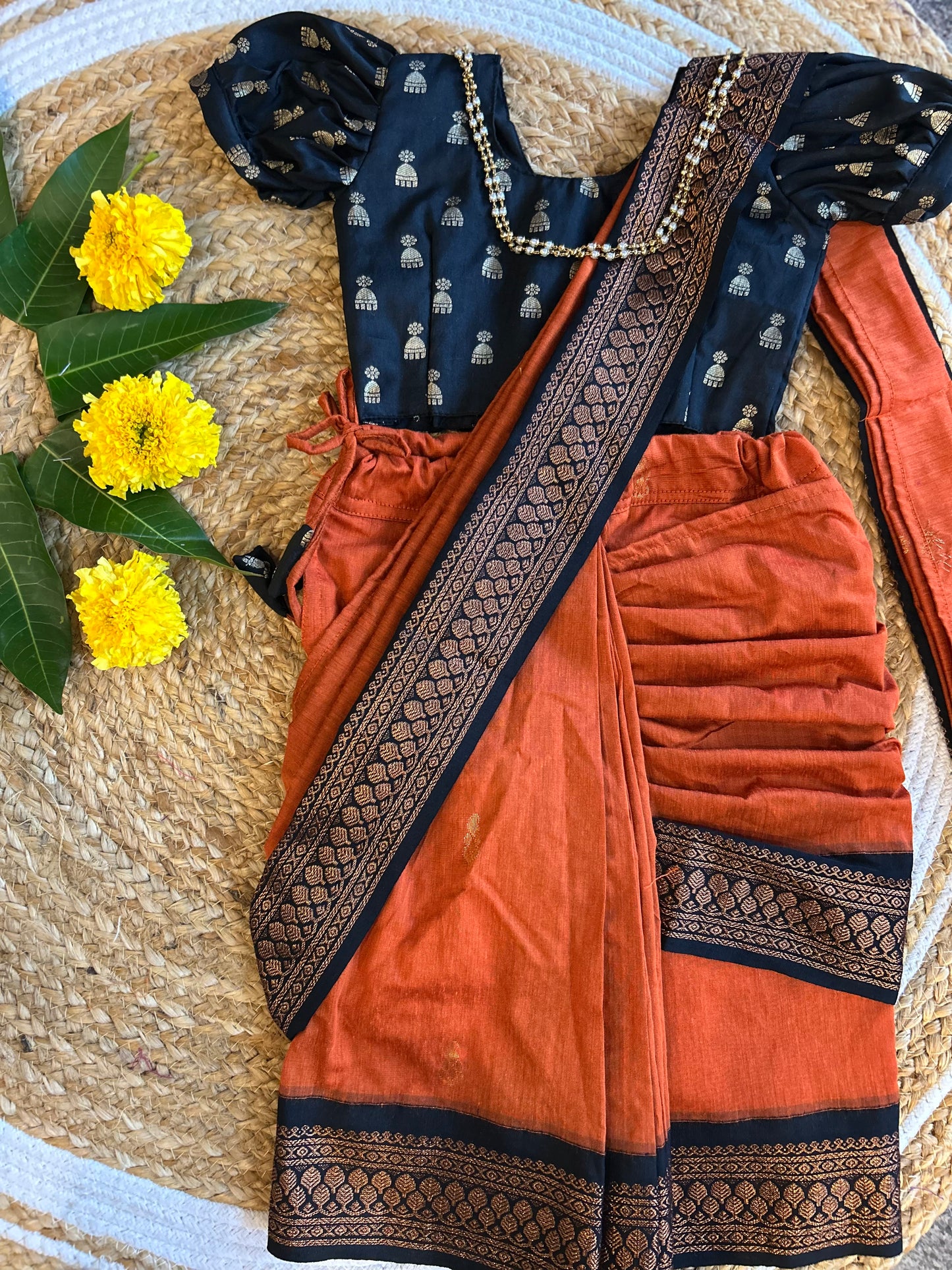Black and orange  - Ready to wear saree for kids Ethnic wear for baby girl