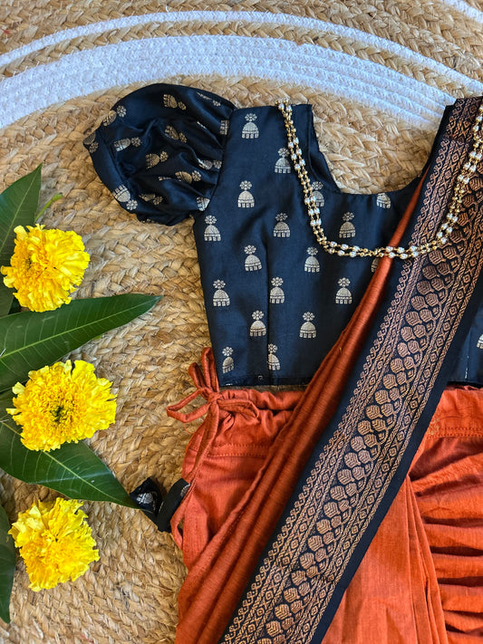 Black and orange  - Ready to wear saree for kids Ethnic wear for baby girl