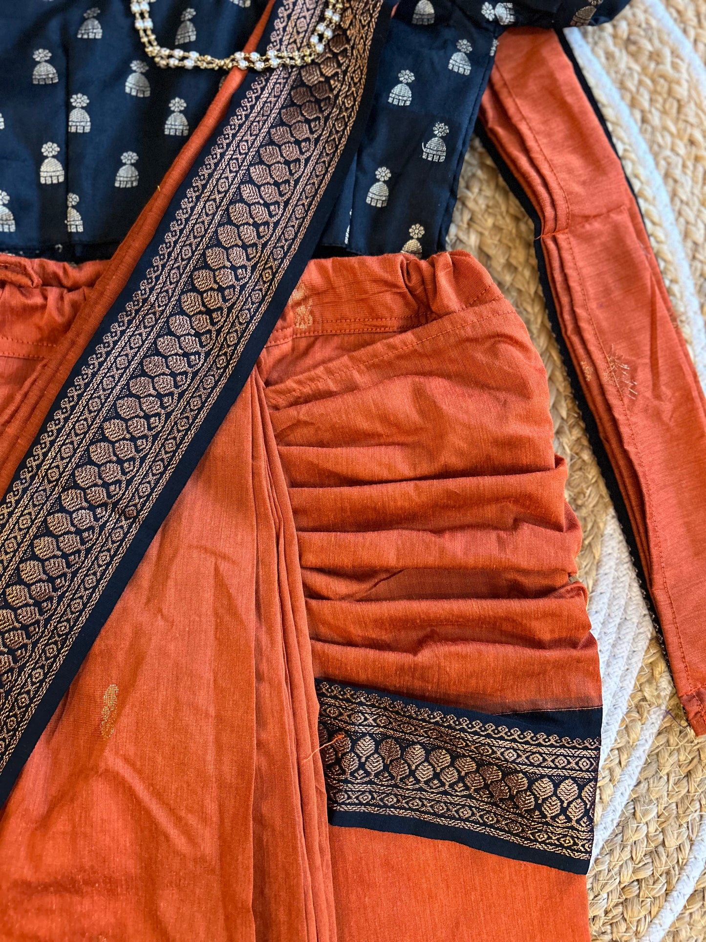 Black and orange  - Ready to wear saree for kids Ethnic wear for baby girl
