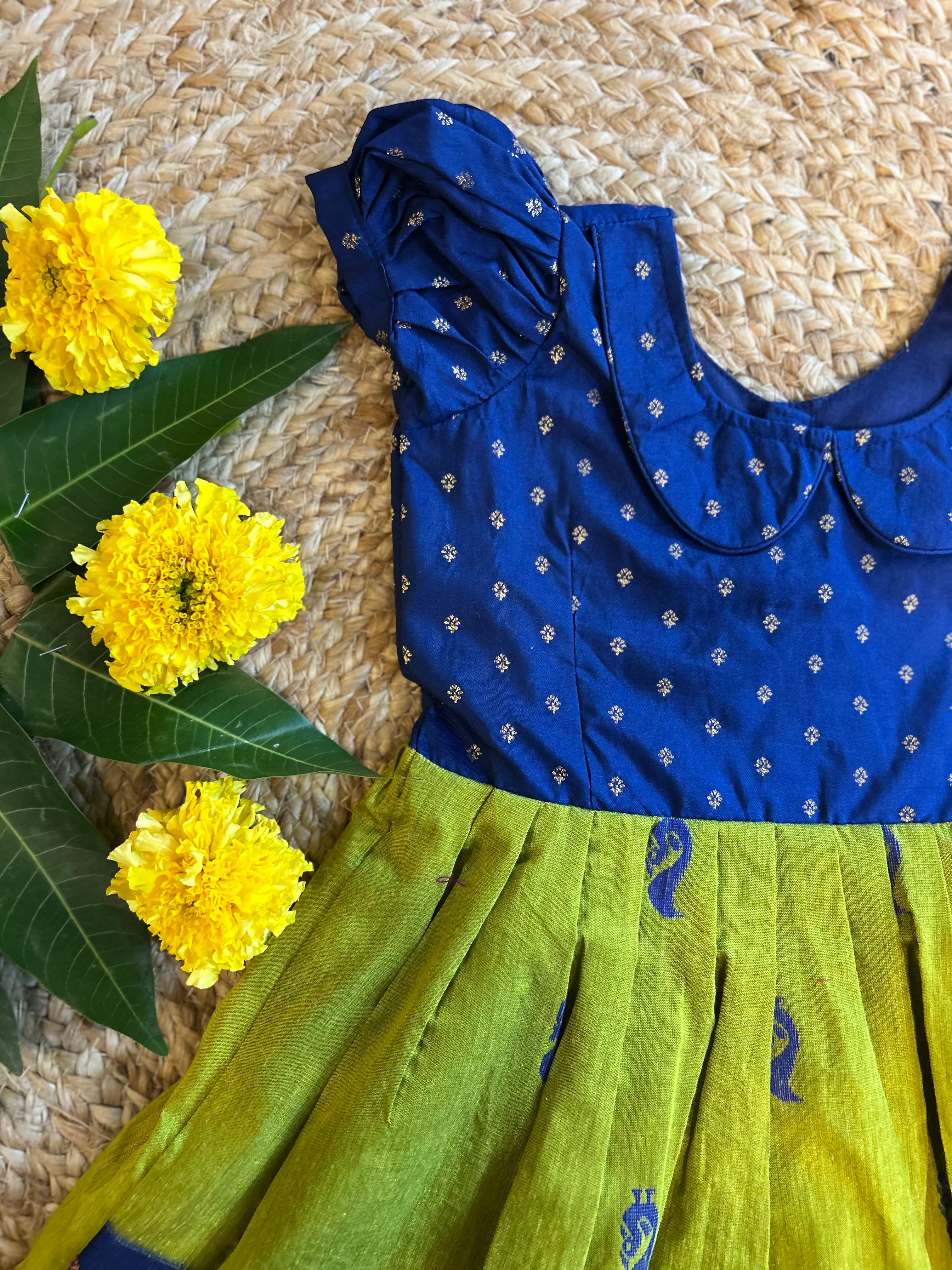 Blue and green (vintage collar) - Kanchi Cotton Silk Ethnic Wear for Baby Girl