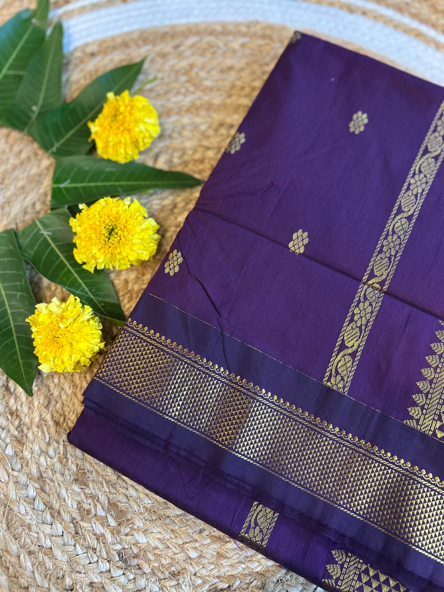 Deep wine matt finish and gold zari - Premium Cotton Silk Saree with Contrast Blouse
