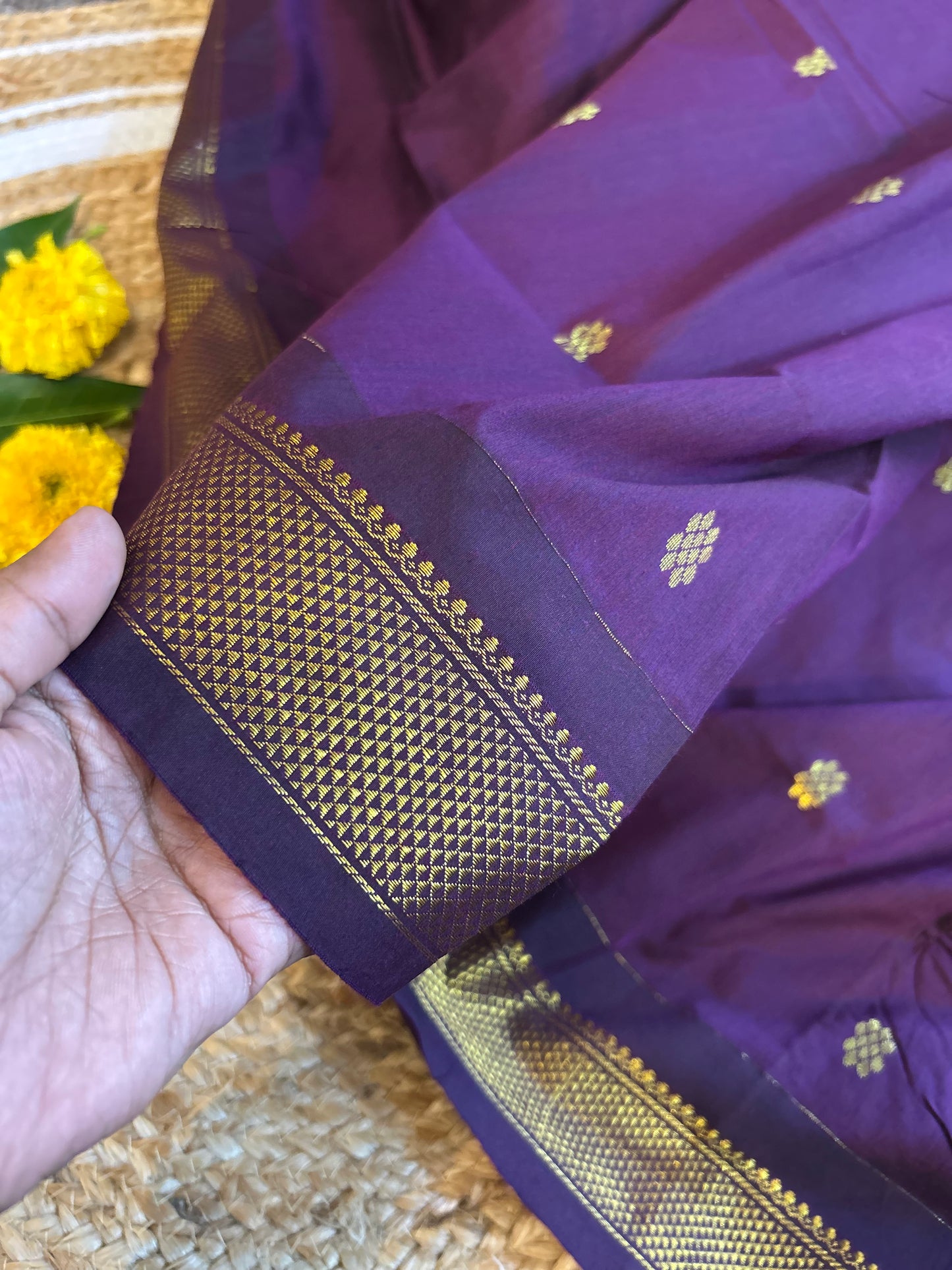 Deep wine matt finish and gold zari - Premium Cotton Silk Saree with Contrast Blouse