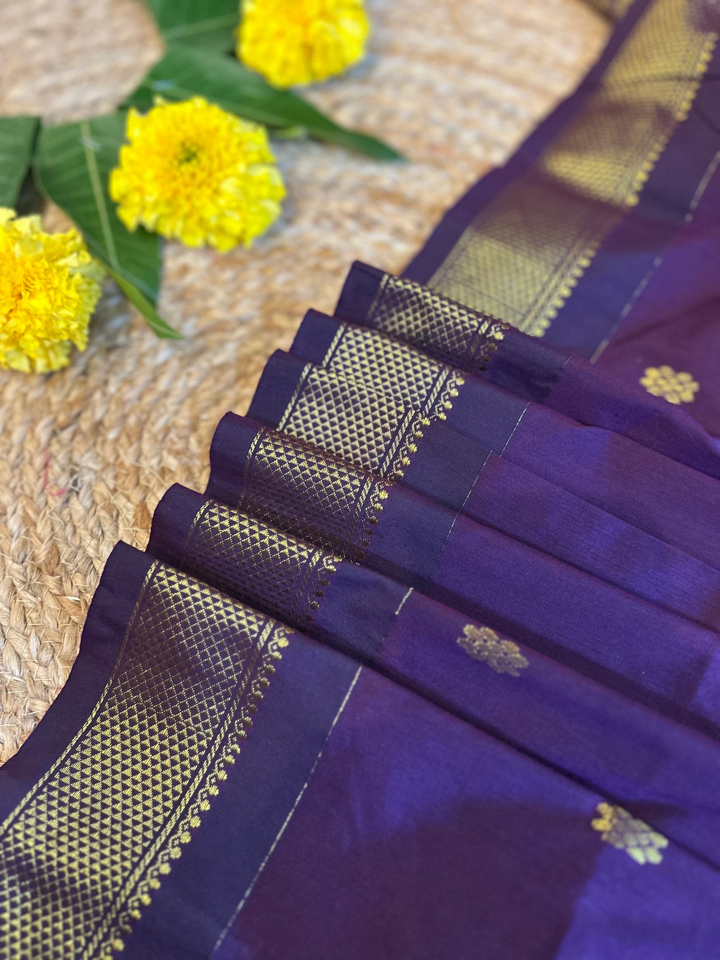 Deep wine matt finish and gold zari - Premium Cotton Silk Saree with Contrast Blouse