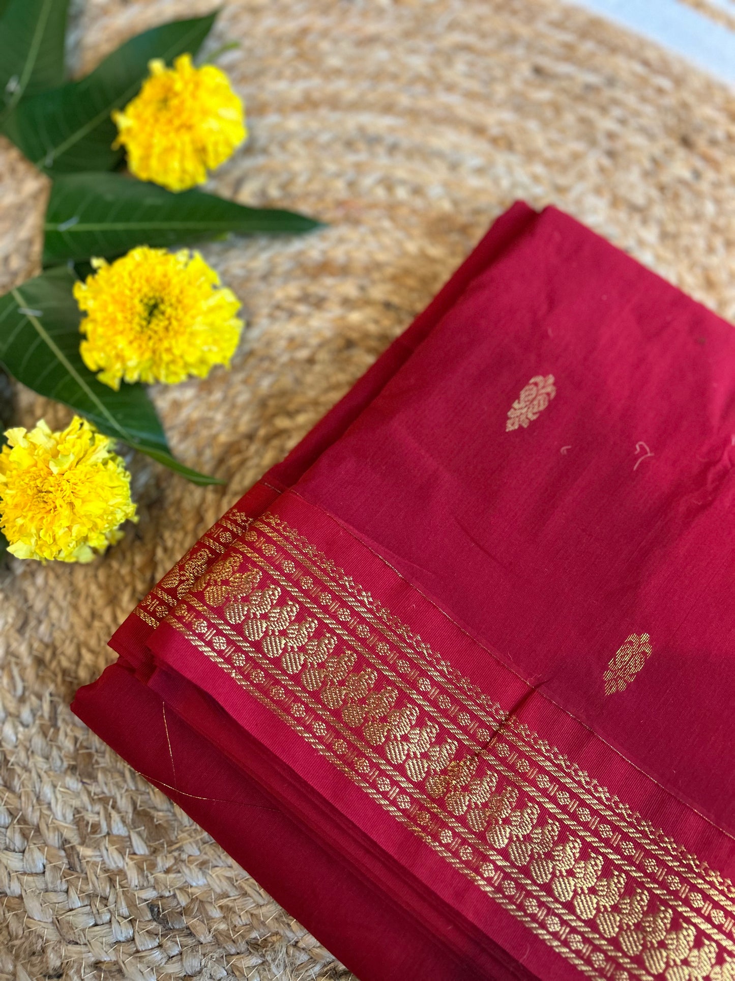 Royal Red - Premium Cotton Silk Saree with Contrast Blouse