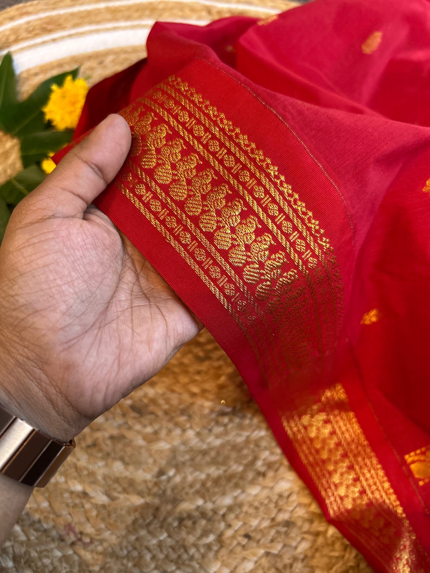 Royal Red - Premium Cotton Silk Saree with Contrast Blouse