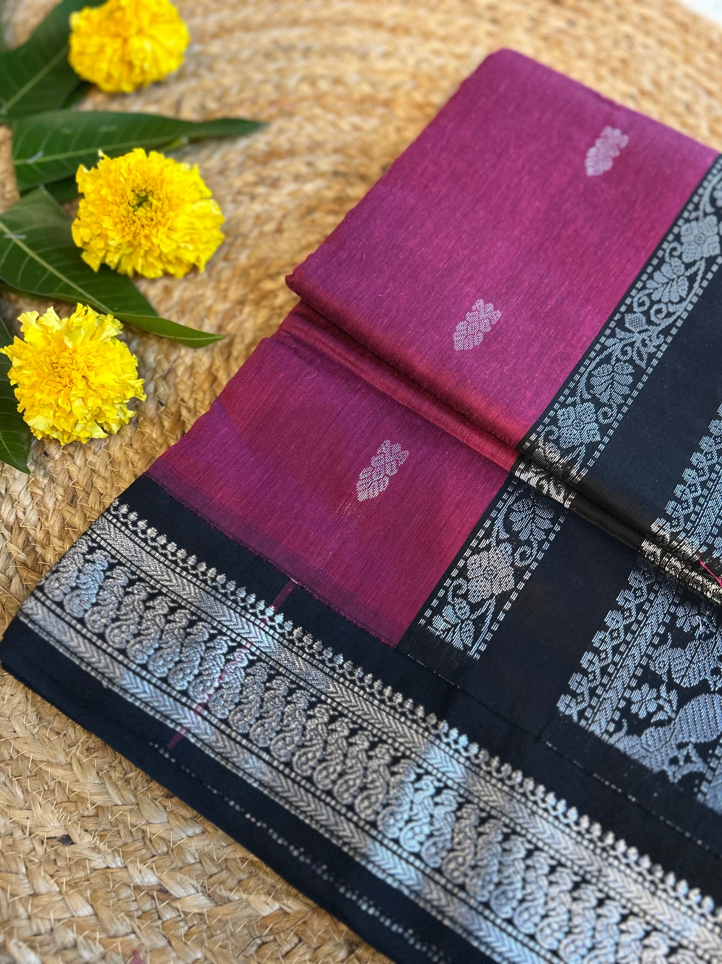 Pink and black - Premium Cotton Silk Saree with Contrast Blouse