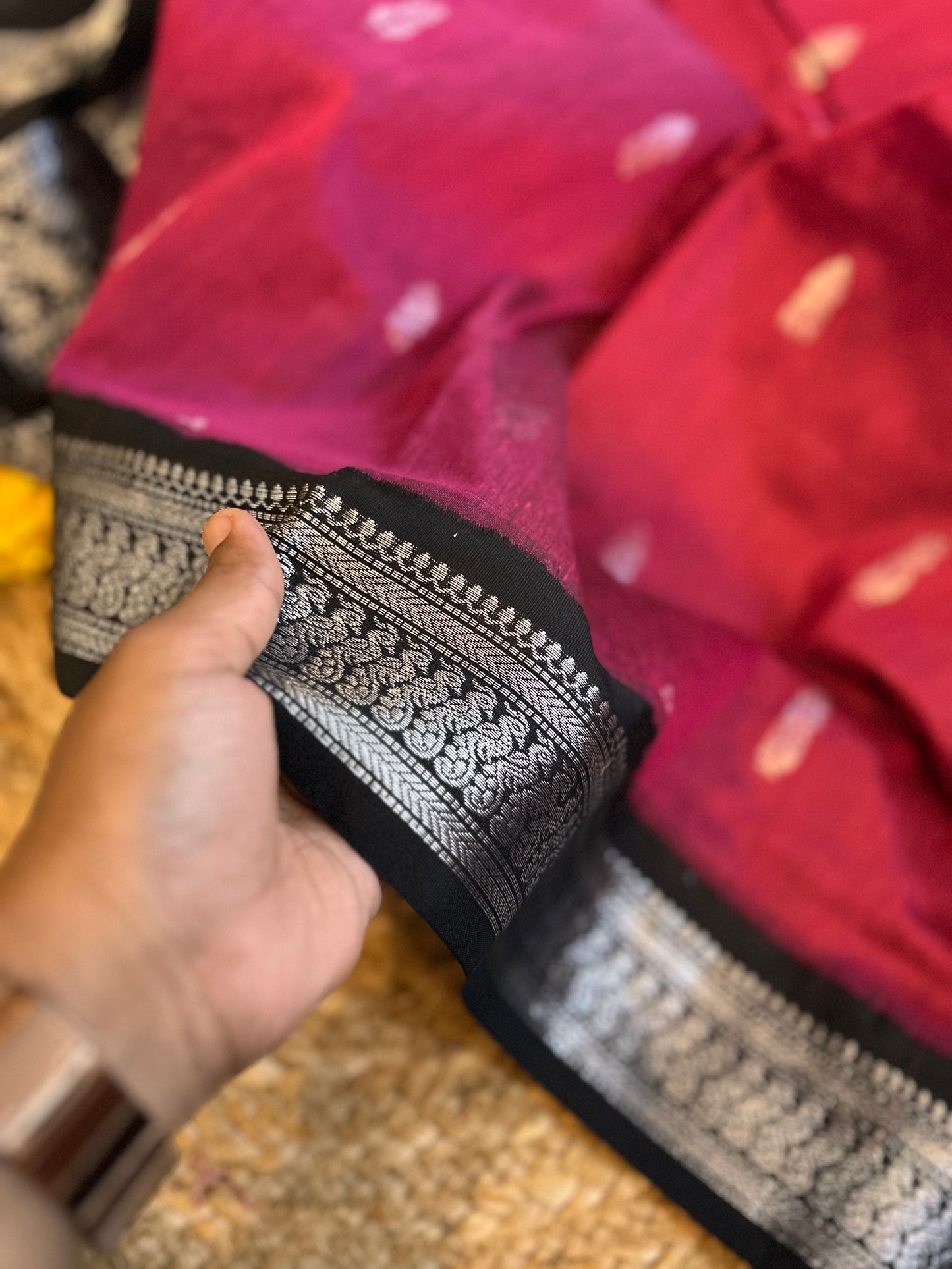 Pink and black - Premium Cotton Silk Saree with Contrast Blouse