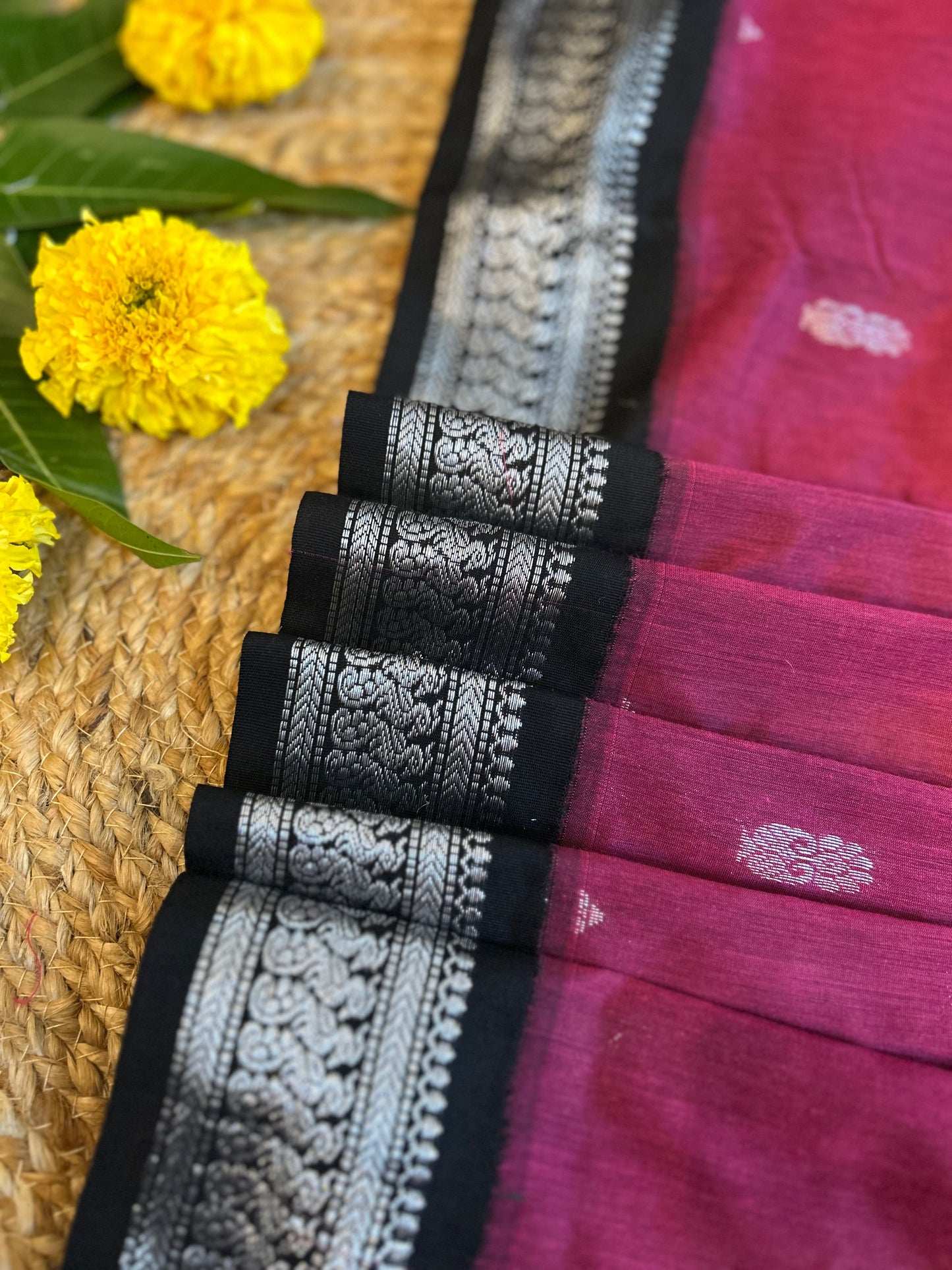 Pink and black - Premium Cotton Silk Saree with Contrast Blouse