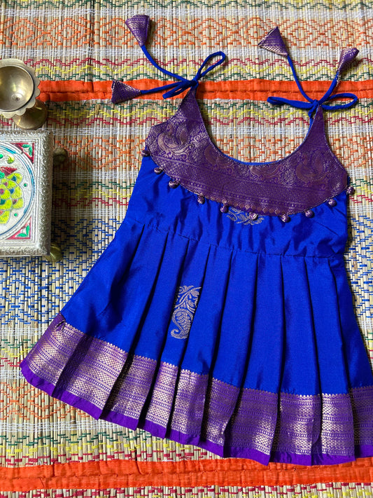 Vibha - Royal Blue with deep purple pattu silk ( Style 2) ethnic wear for baby girl