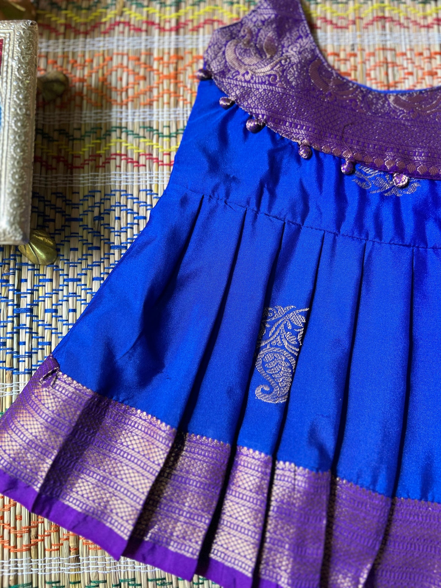 Vibha - Royal Blue with deep purple pattu silk ( Style 2) ethnic wear for baby girl