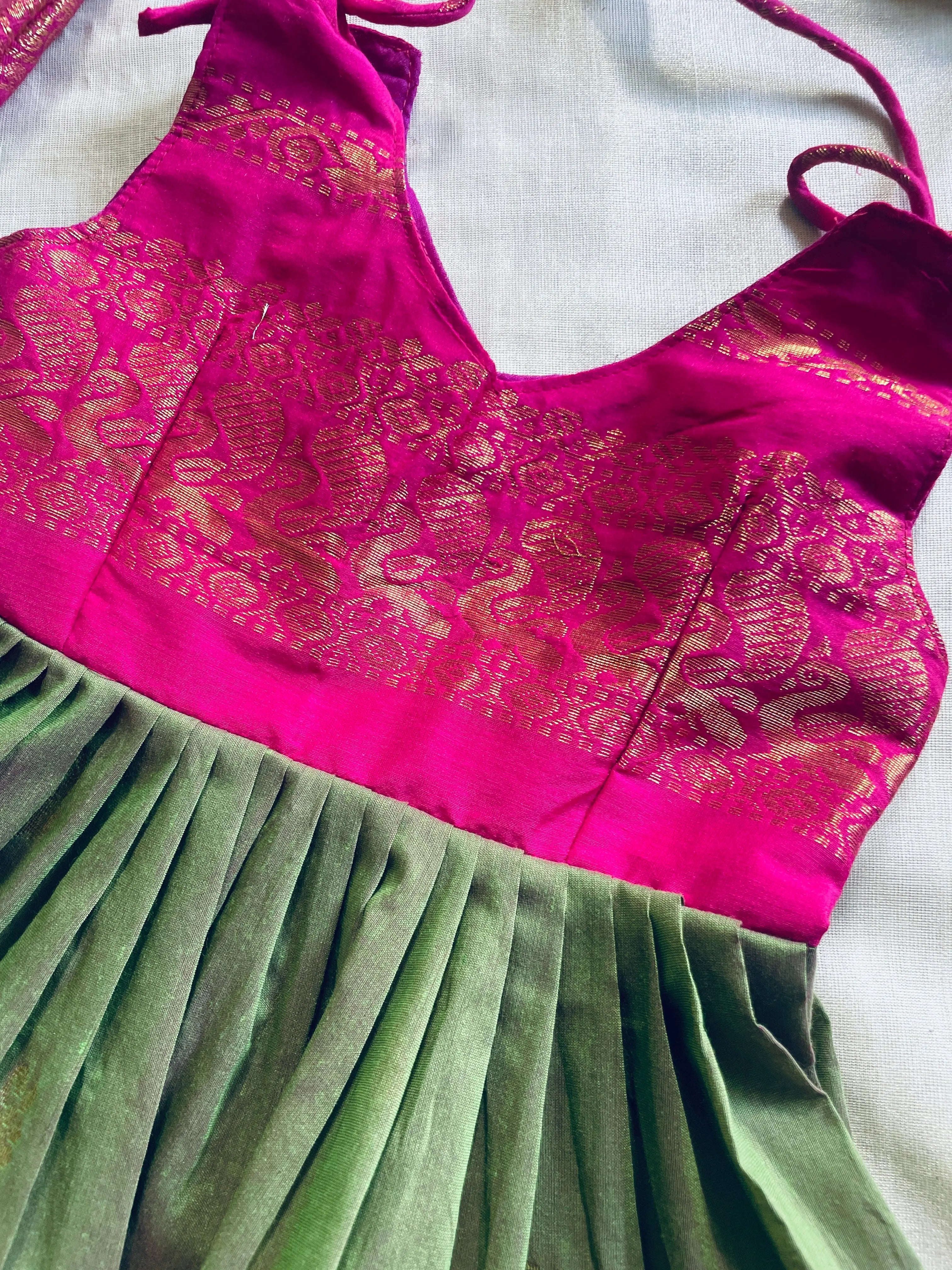 Green and 2024 pink combination dress