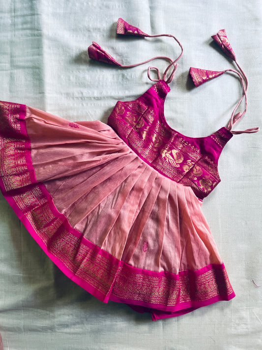 Blush Pink and Magenta Combination Tie Up Dress for Baby Girl
