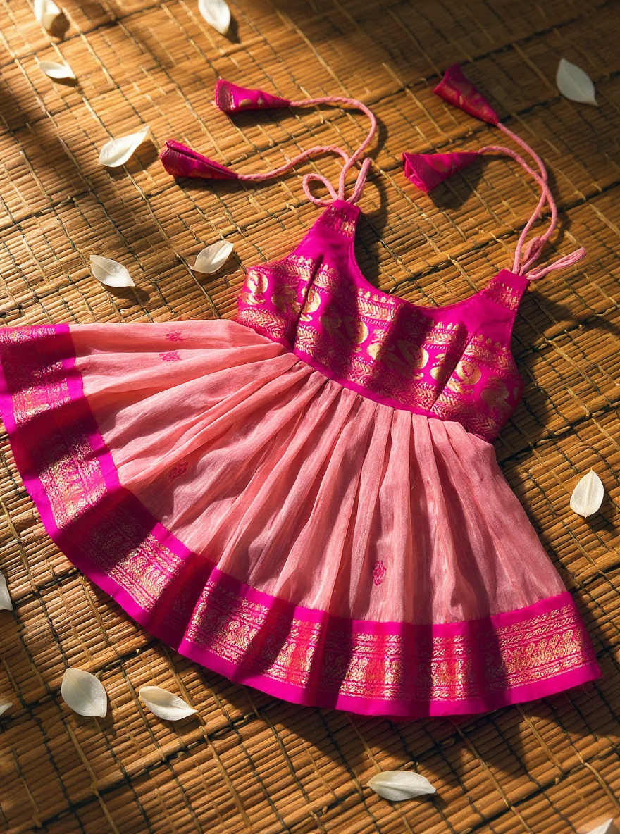 Blush Pink and Magenta Tie-Up Ethnic Wear for Girls – Traditional Dress for Baby Girl
