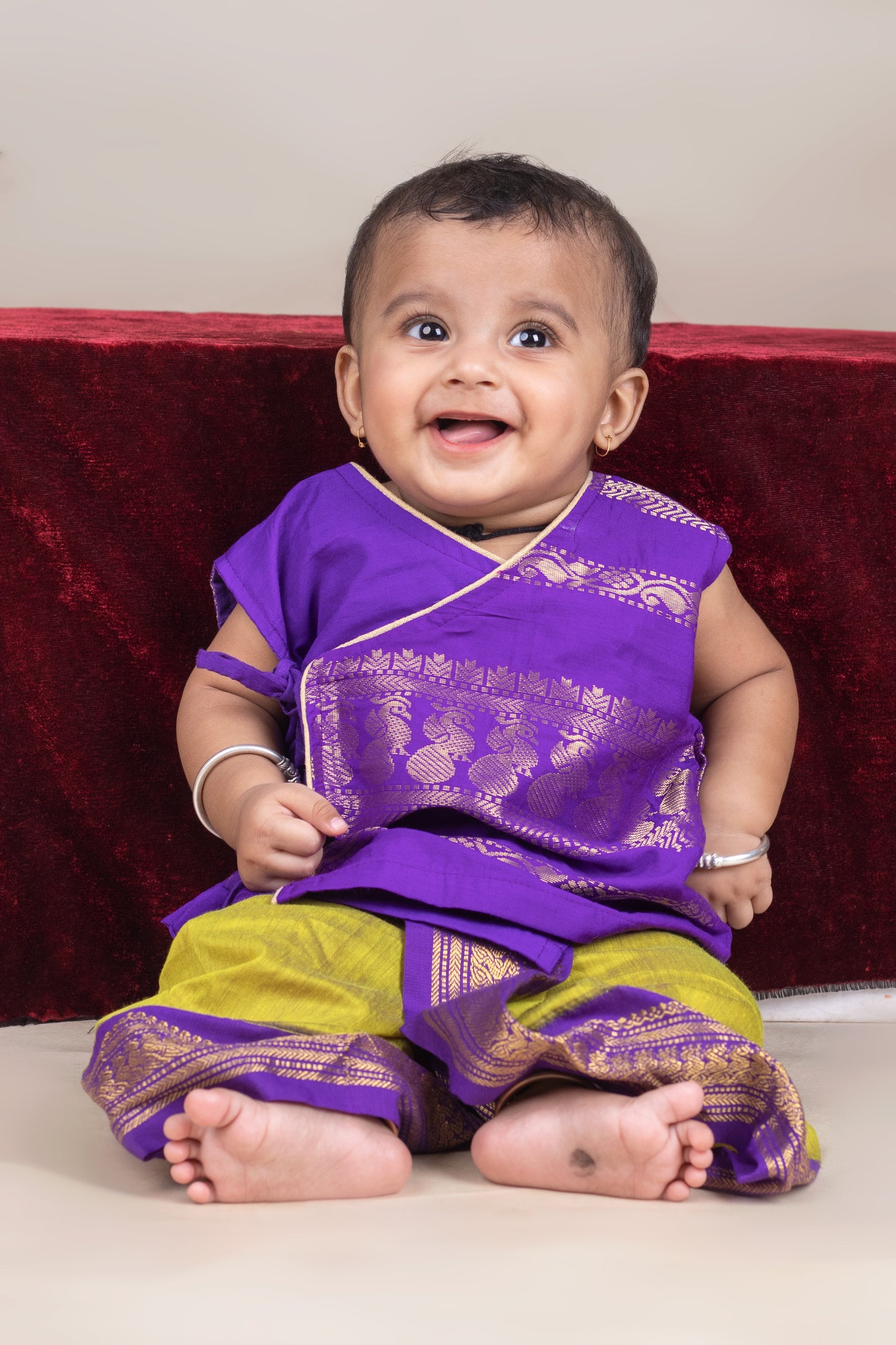 Purple and nature green - Angrakha kurta dhoti ethnic wear(Sleeveless) for baby boy