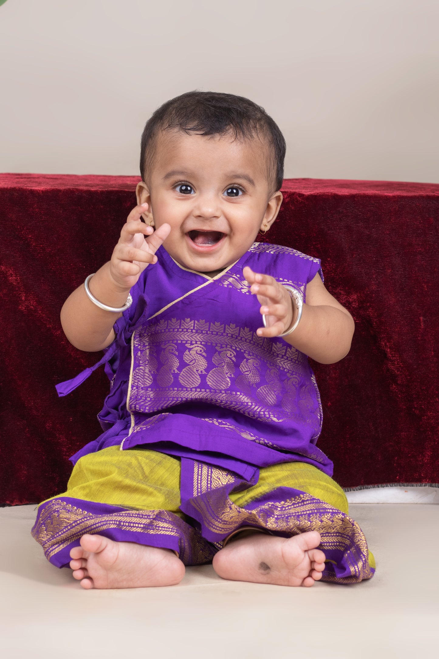Purple and nature green - Angrakha kurta dhoti ethnic wear(Sleeveless) for baby boy
