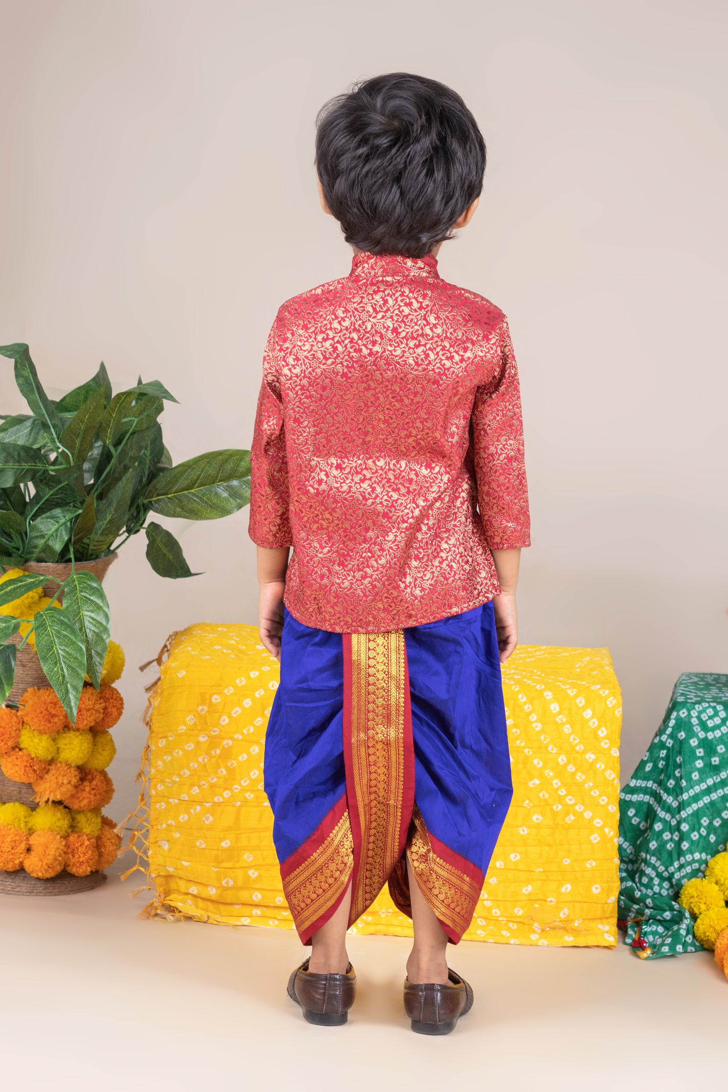 Maroon with royal blue kurta dhoti ethnic wear for baby boy