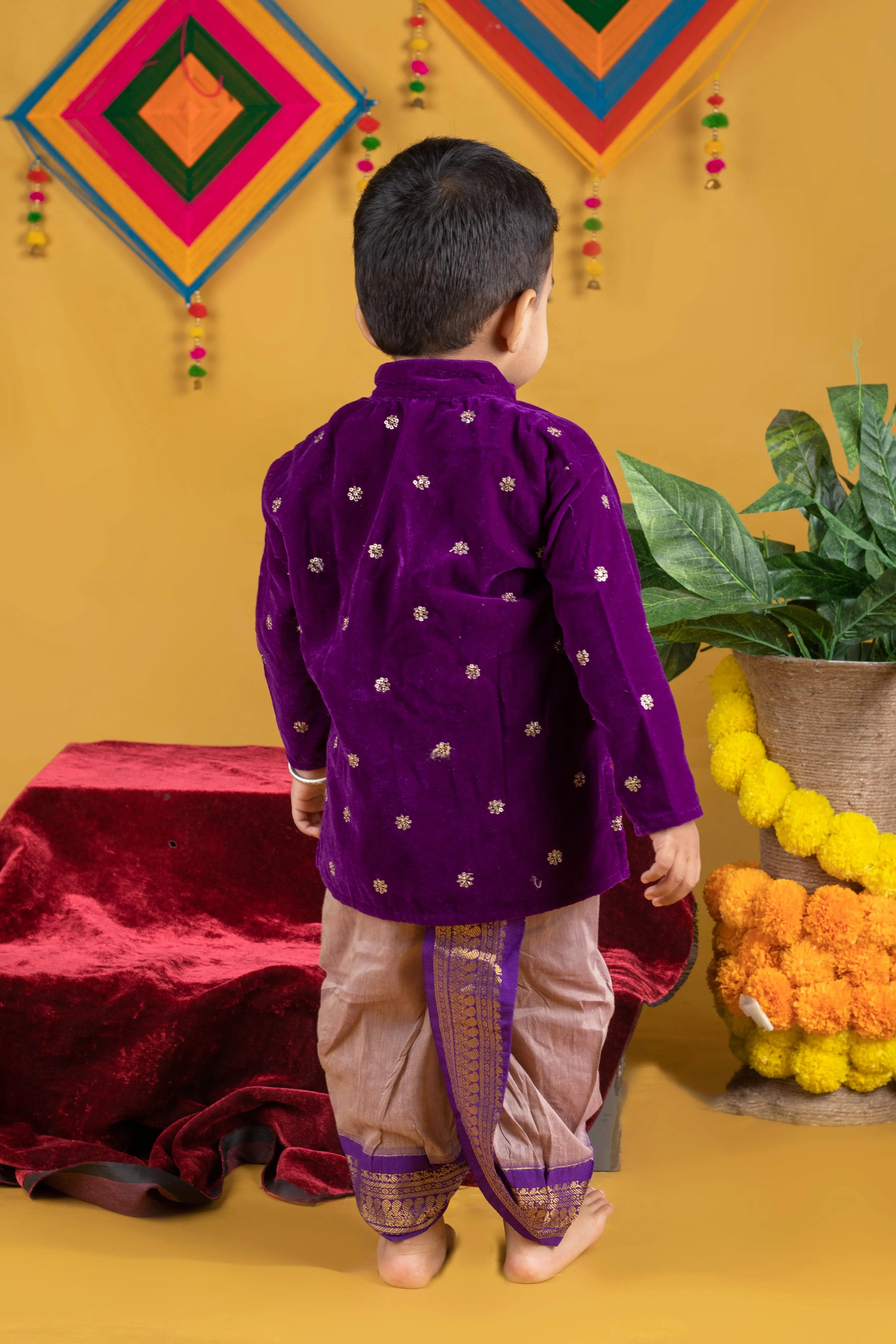 Purple velvet and lavendar dhoti for baby boy traditional dress Baby Me