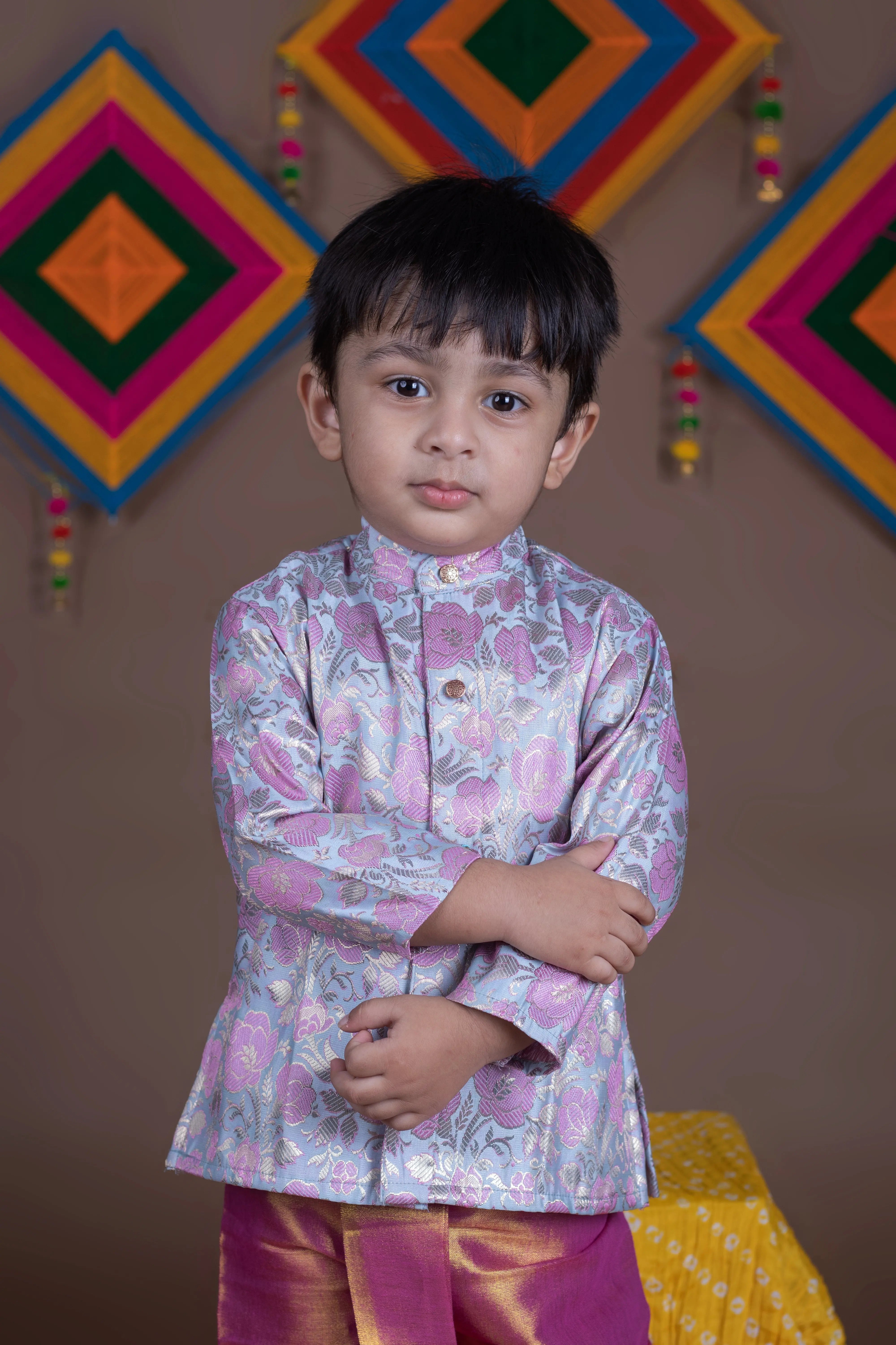 Pastel blue with rose pink kurta dhoti ethnic wear for baby boy Baby Me