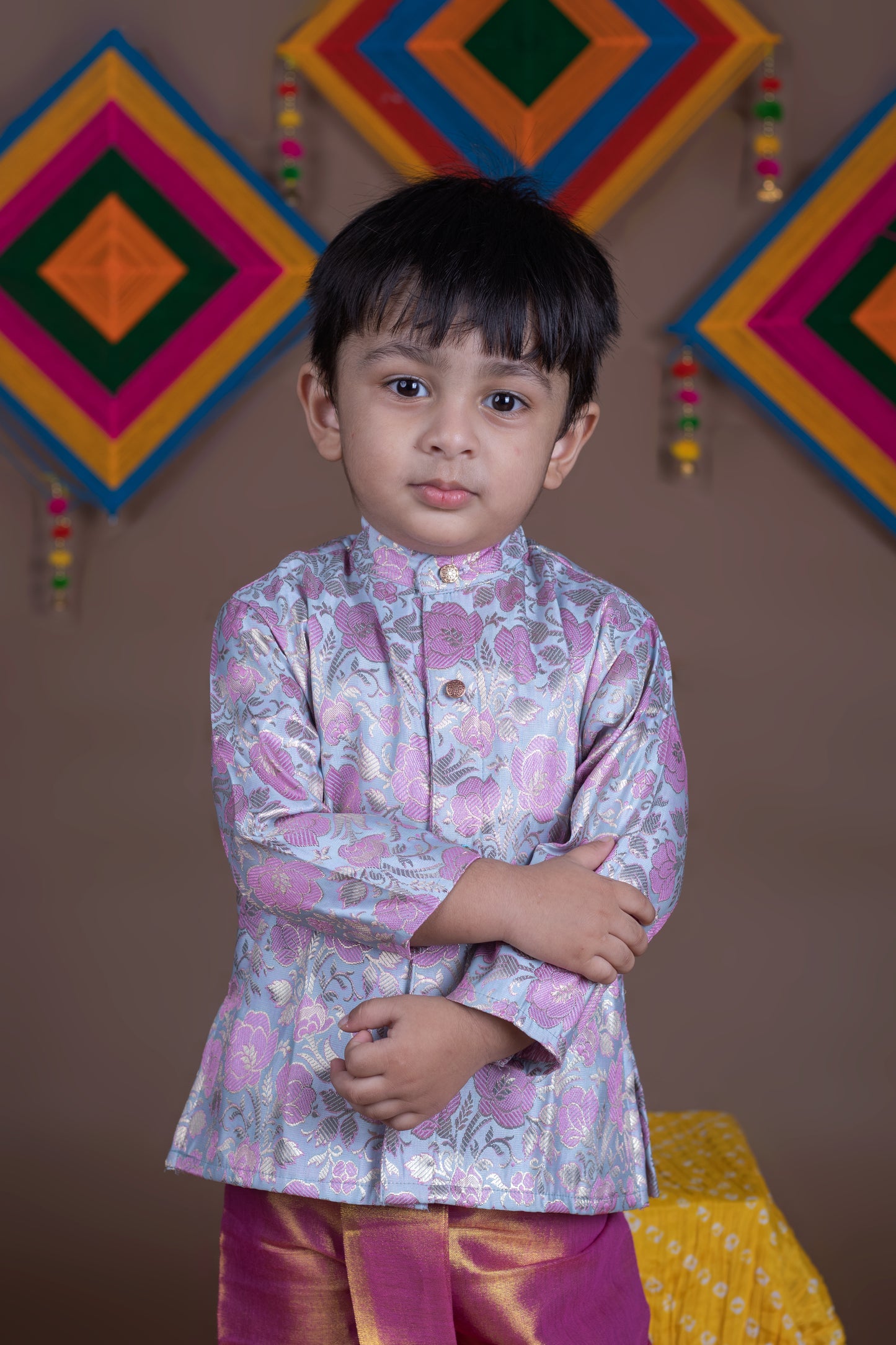Pastel blue with rose pink kurta dhoti ethnic wear for baby boy