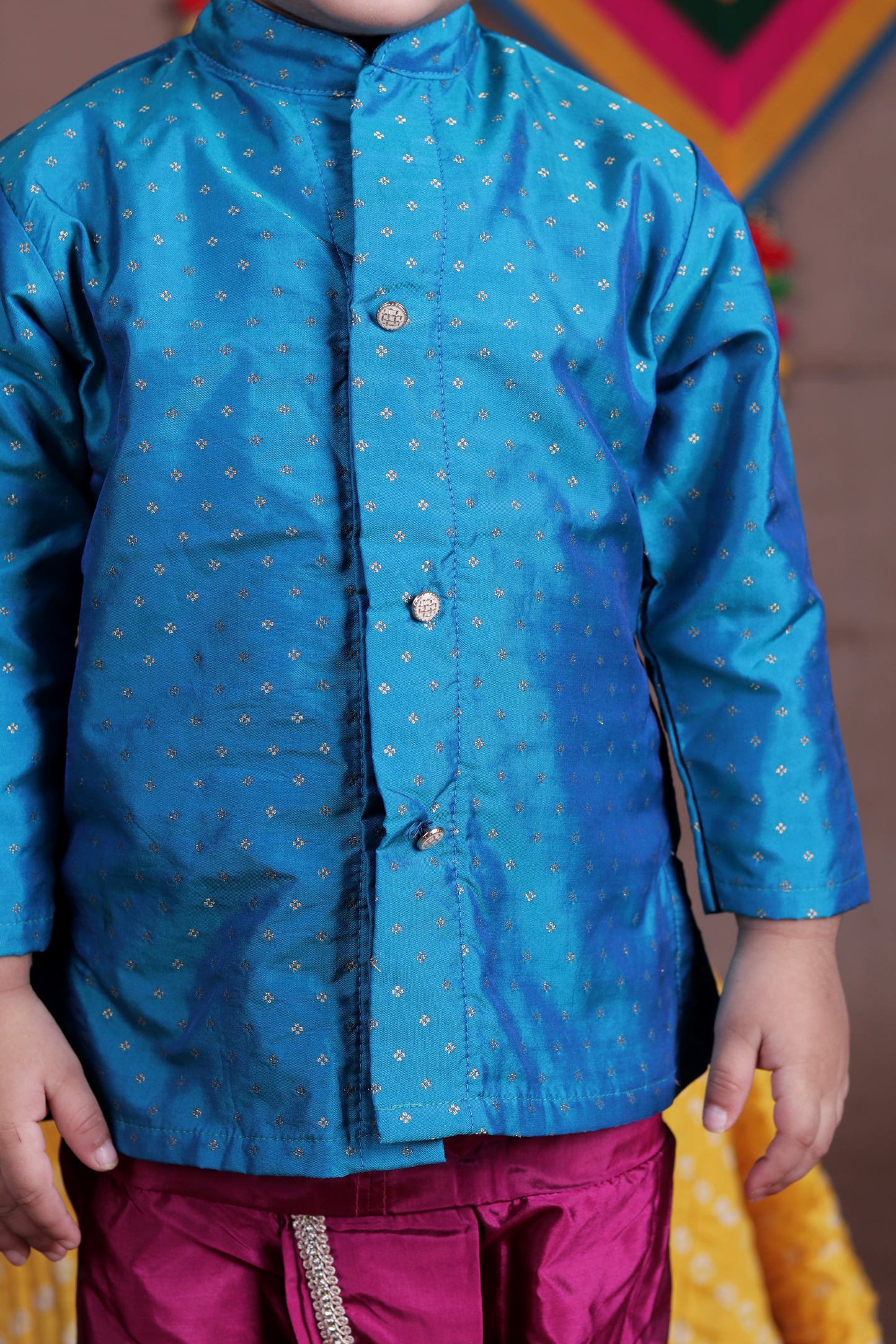 Aqua Blue and Pink Silk kurta dhoti ethnic dress for baby boy