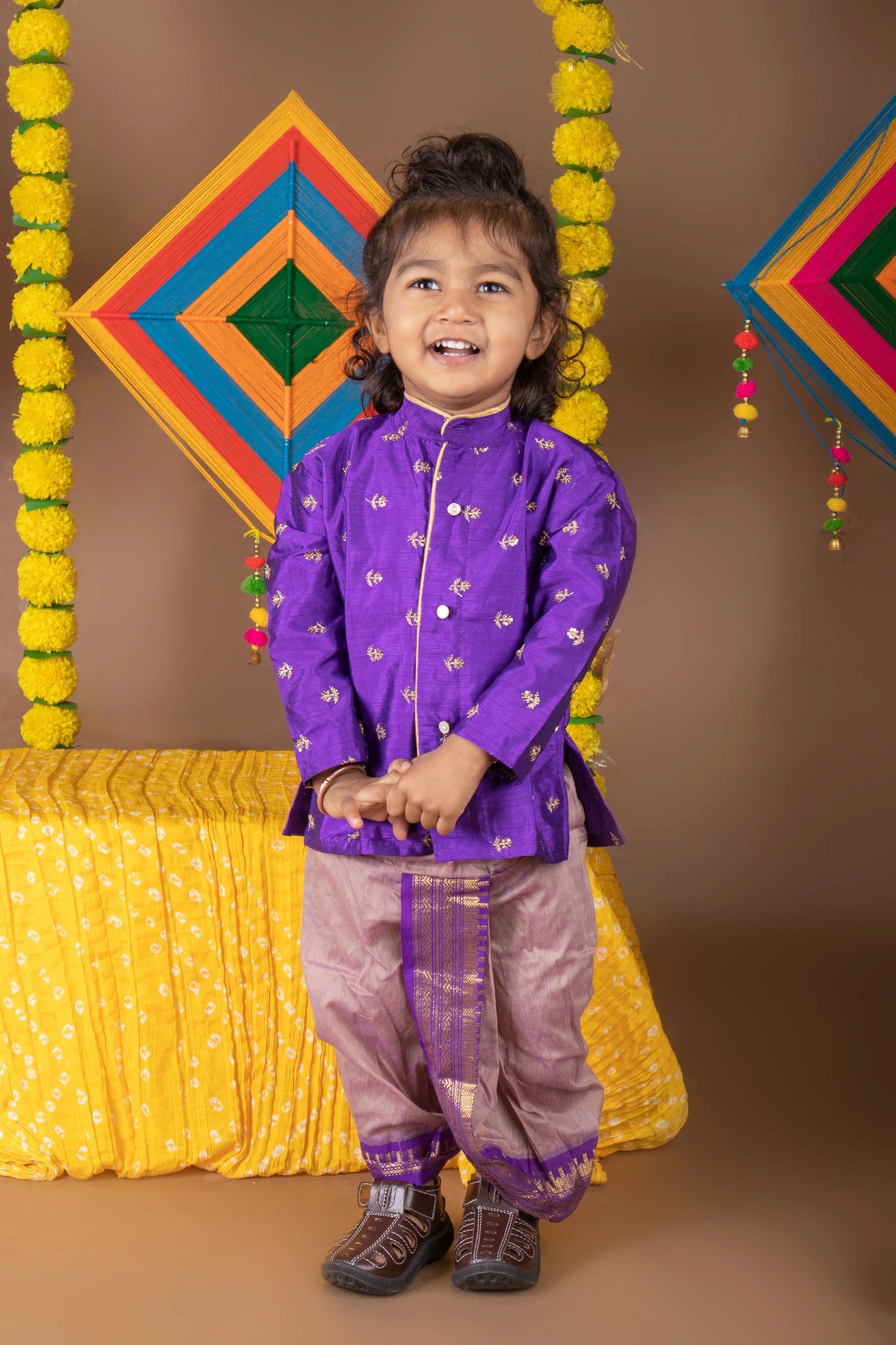 Purple with lavender shade kurta dhoti ethnic wear for baby boy