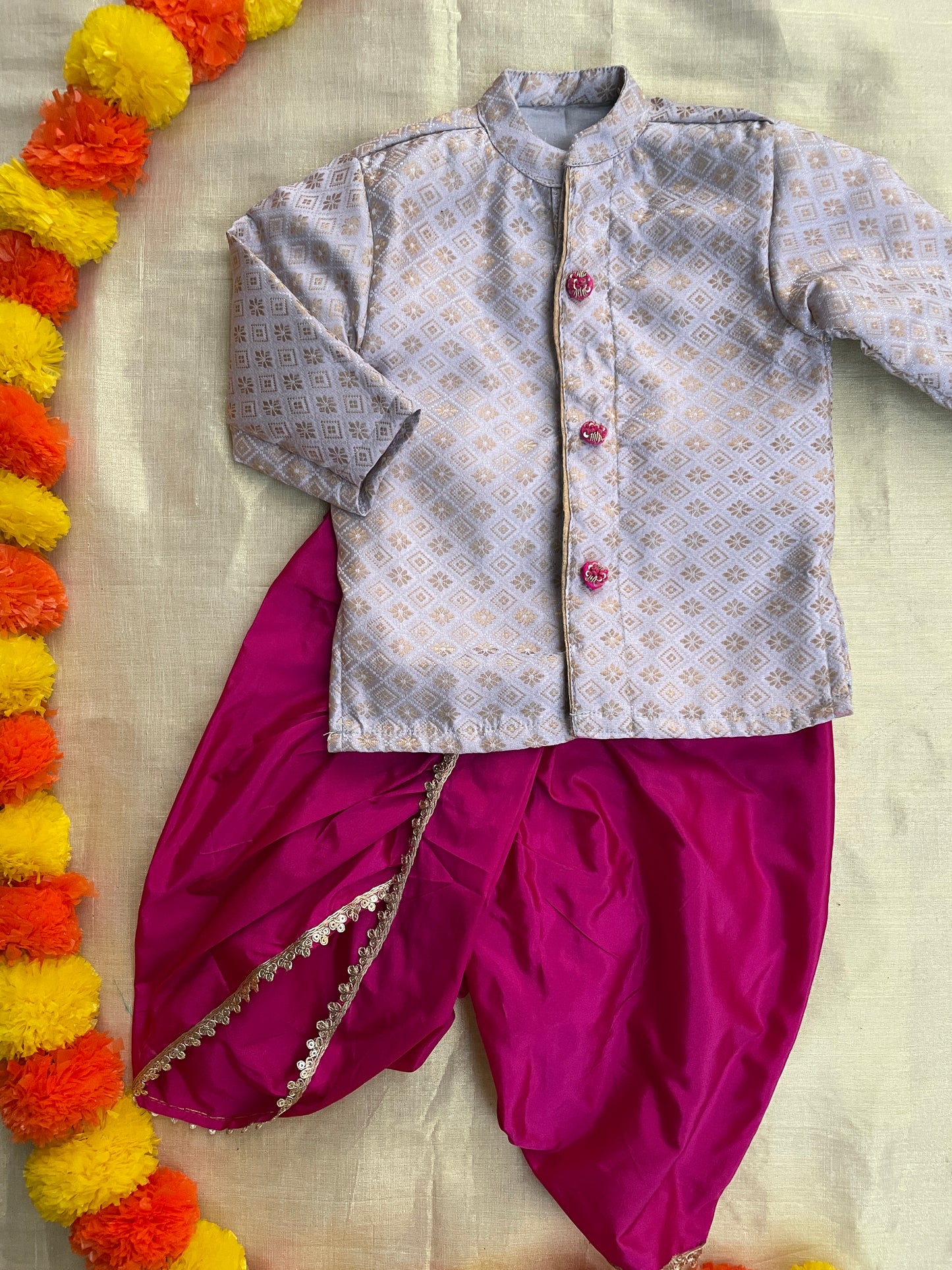 Pale blue with pink silk kurta dhoti ethnic wear for baby boy