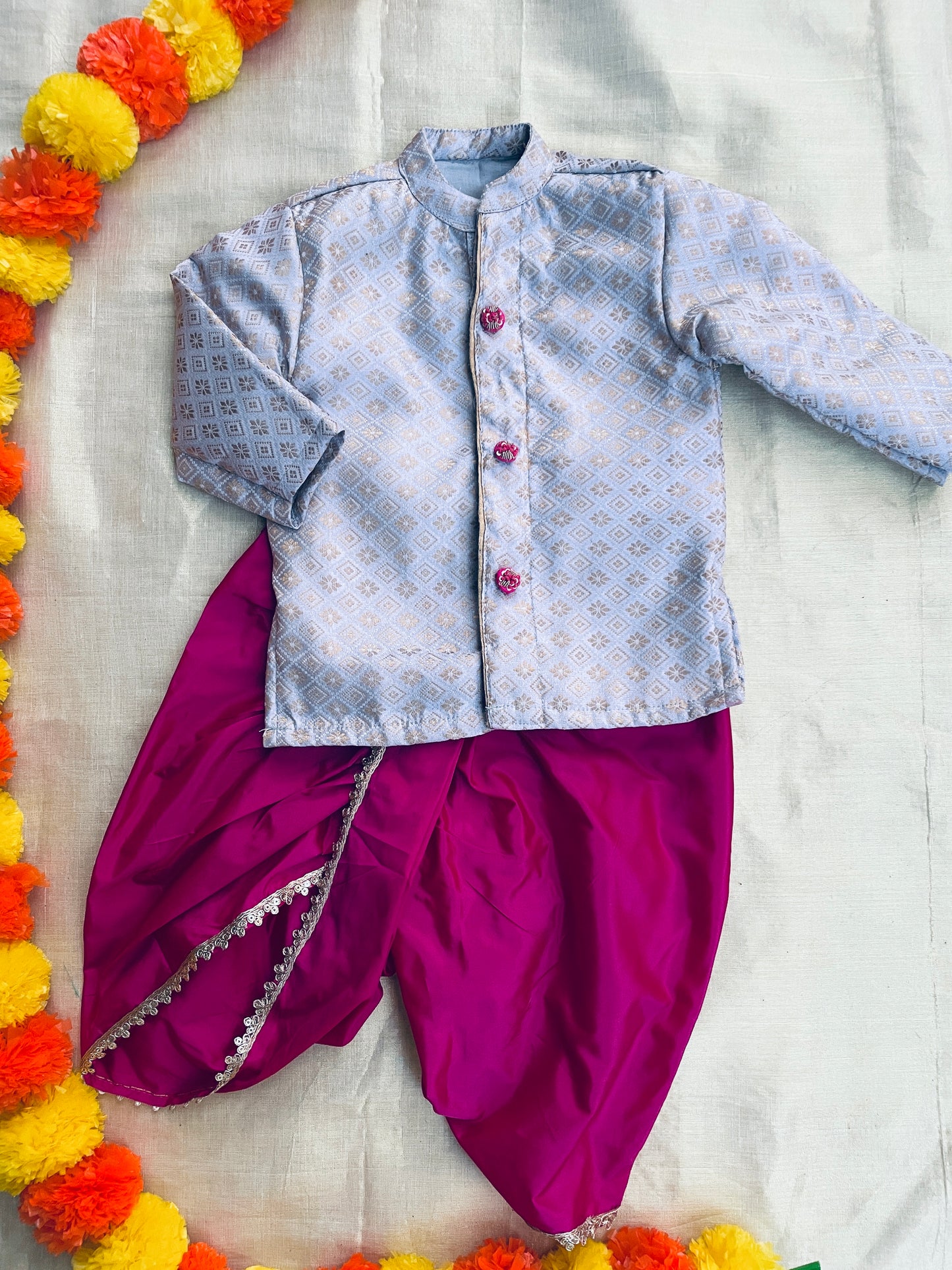 Pale blue with pink silk kurta dhoti ethnic wear for baby boy