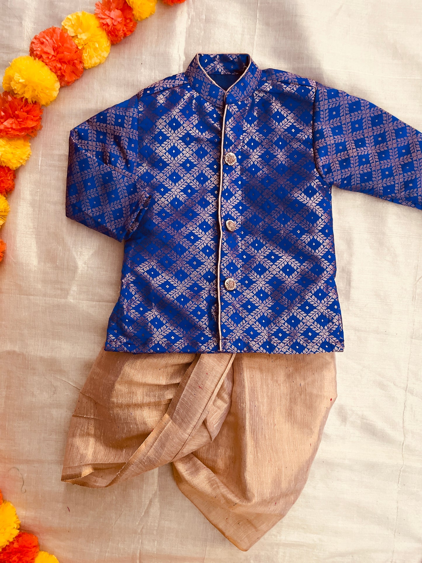 Royal blue with gold kurta dhoti ethnic wear for baby boy