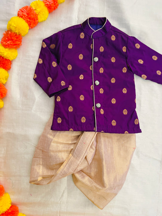 Royal Purple with Gold Dhoti for Baby Boy