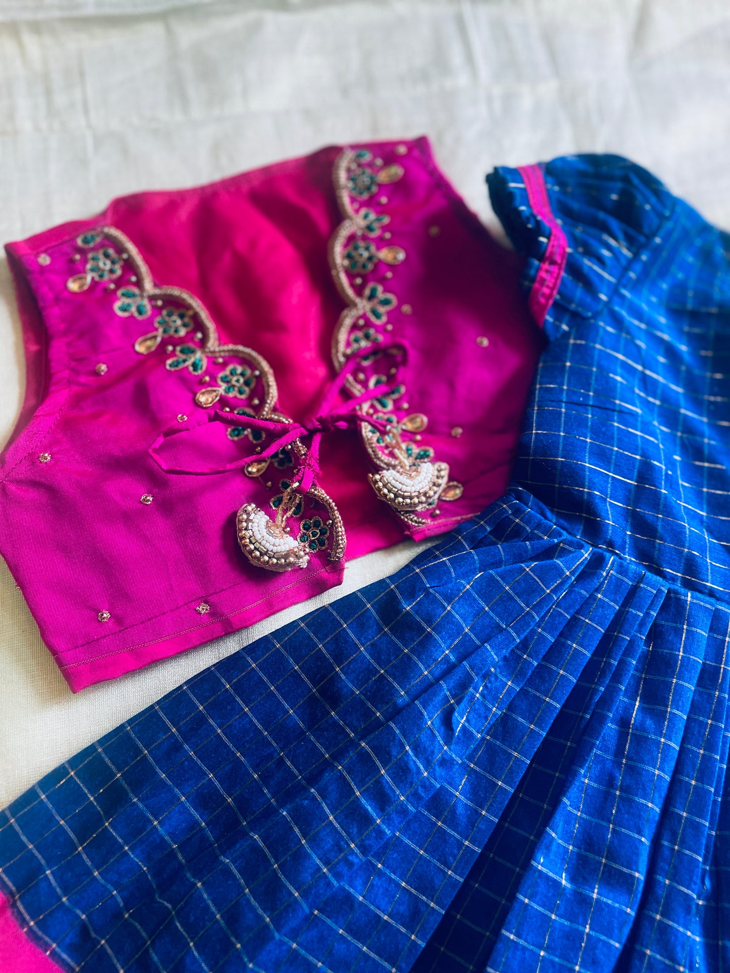 Traditional pink and blue ethnic dress langa jacket for baby girl