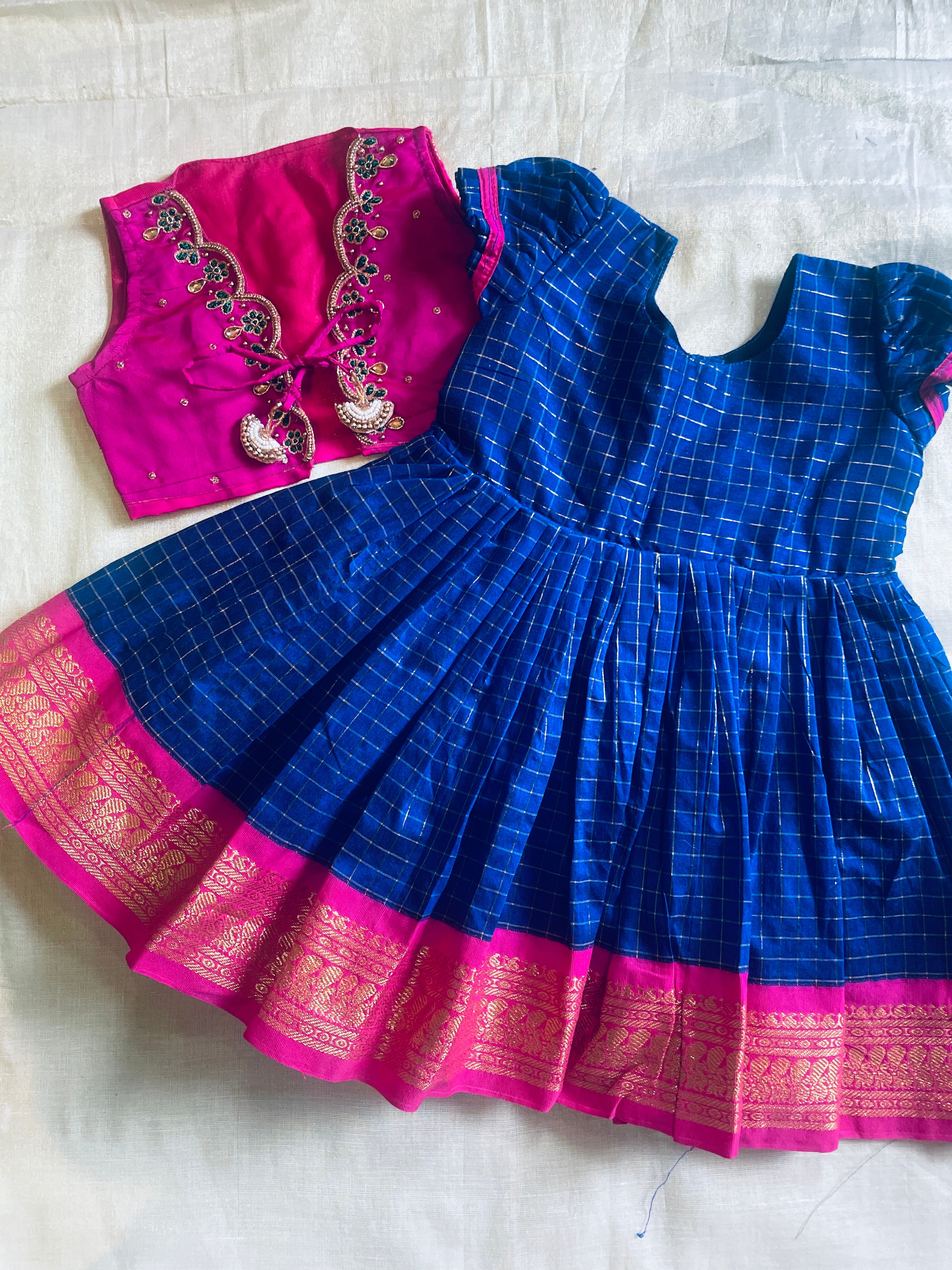 Elephant Grey with Pink Embroidery Kalyani Cotton Langa blouse with za –  Baby&Me