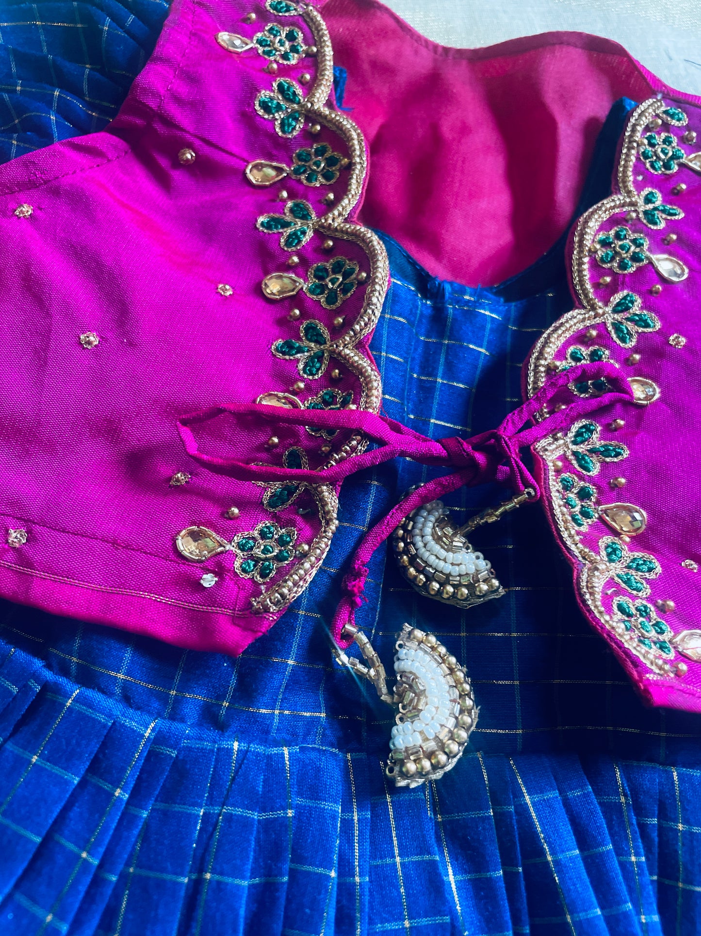 Traditional pink and blue ethnic dress langa jacket for baby girl