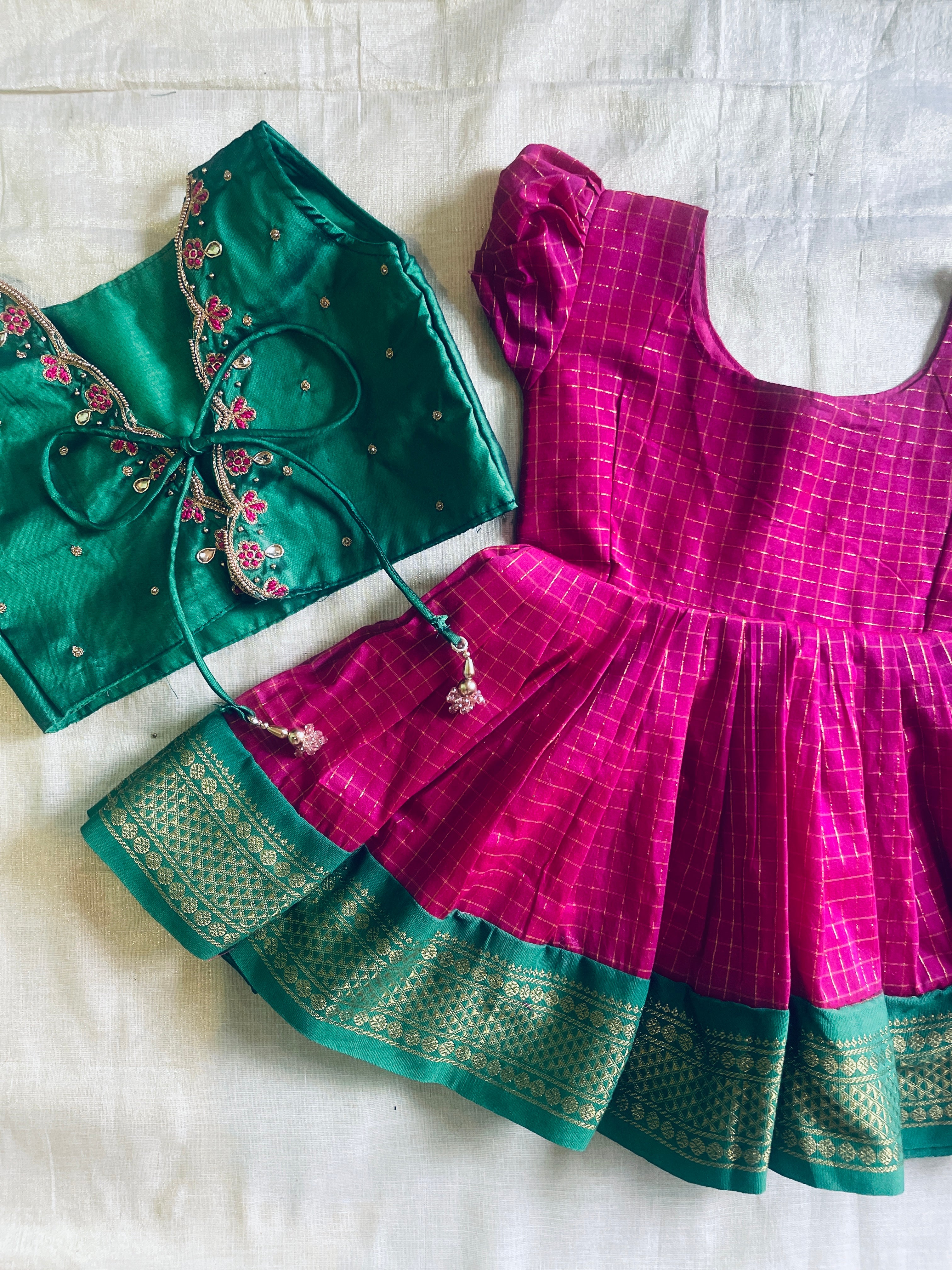 Buy Pattu Pavadai Banarasi Fancy Langa Pink and Cream for Kids/Baby Girls  at Amazon.in