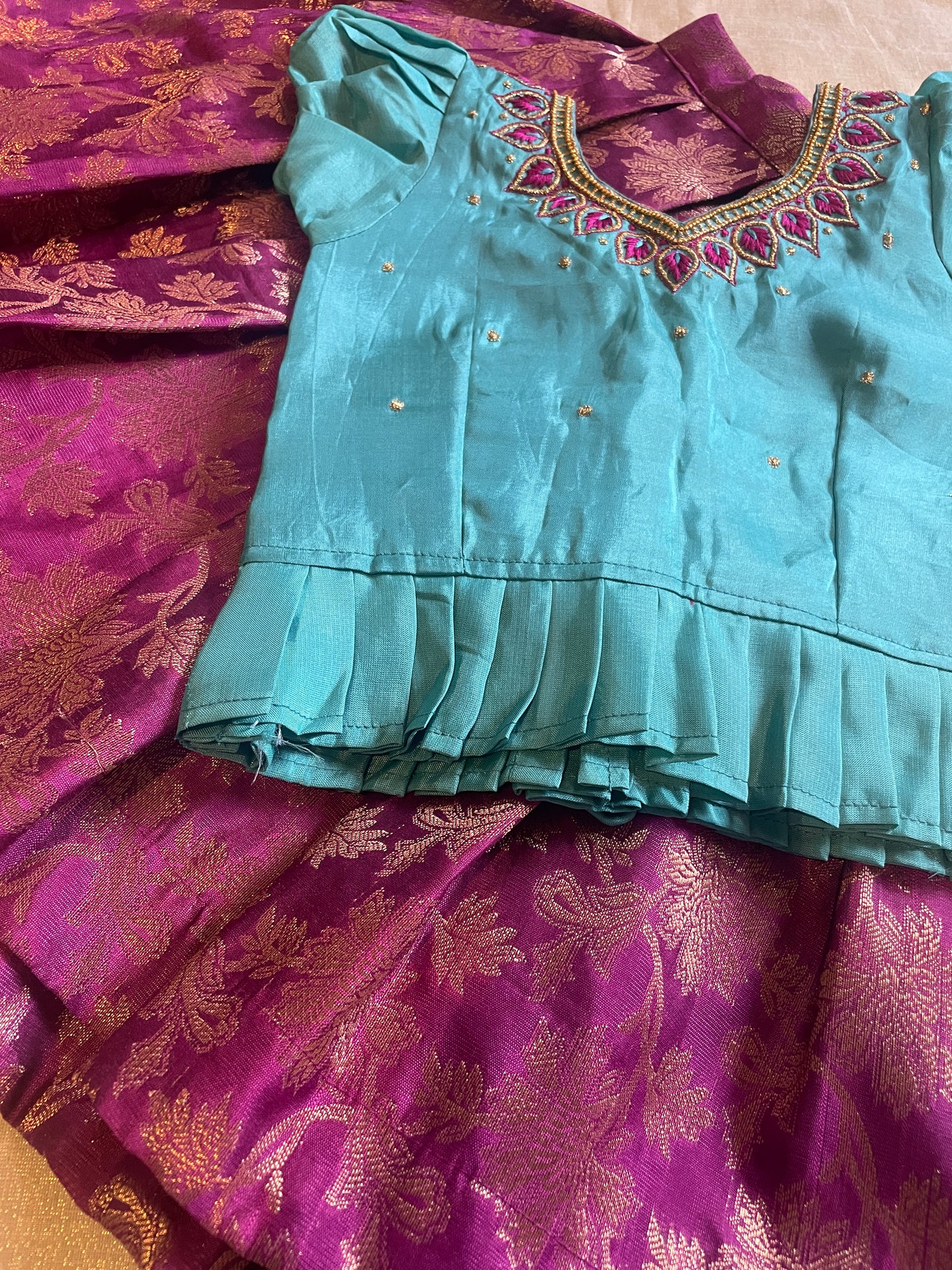 Sapphire blue and royal pink ethnic wear langa blouse for baby girl
