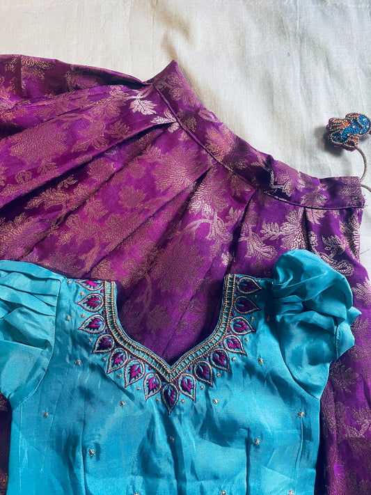 Sapphire blue and royal pink ethnic wear langa blouse for baby girl