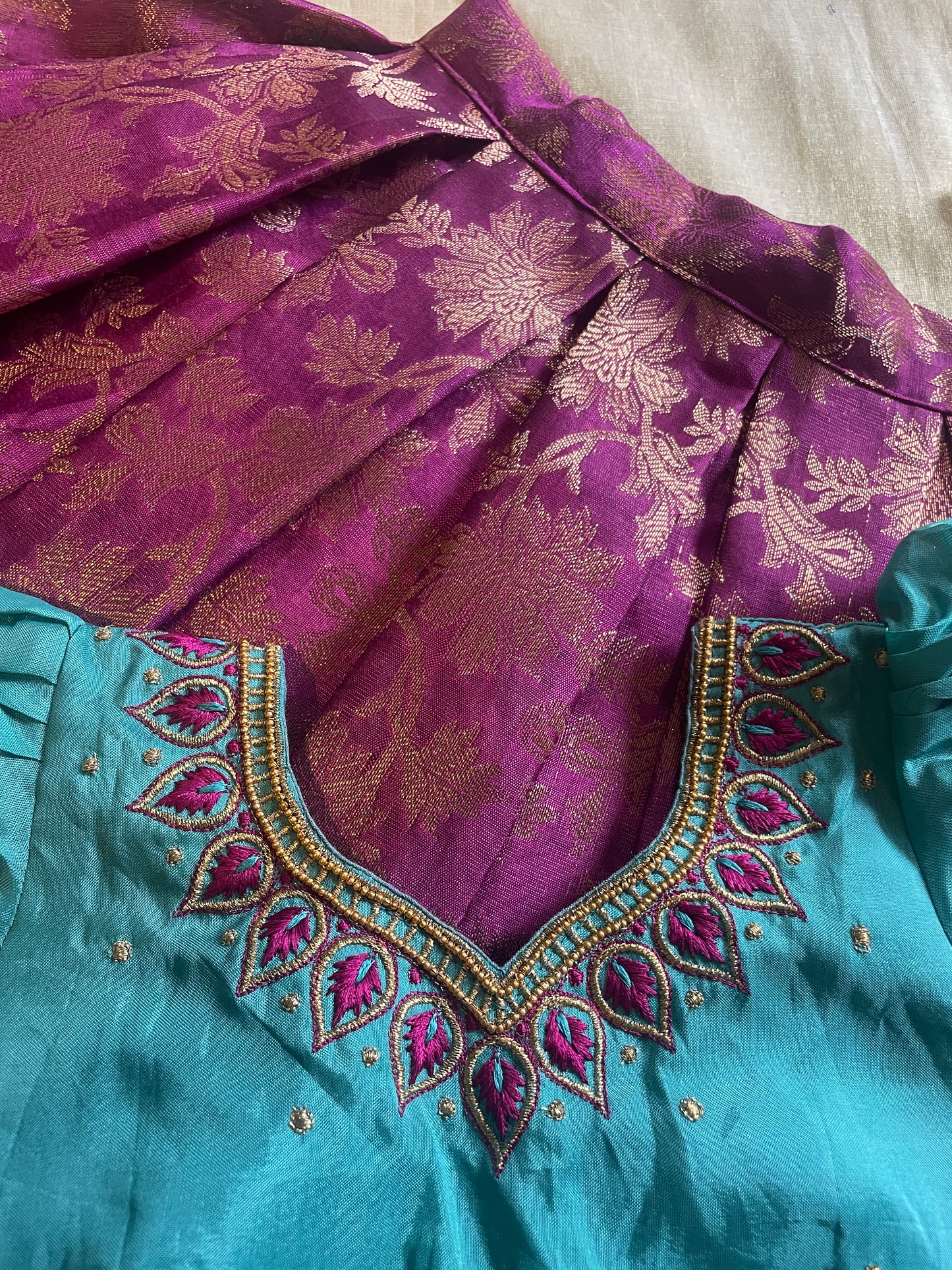 Sapphire blue and royal pink ethnic wear langa blouse for baby girl