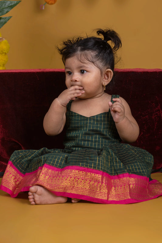 Dark green sleeveless frock for baby girl