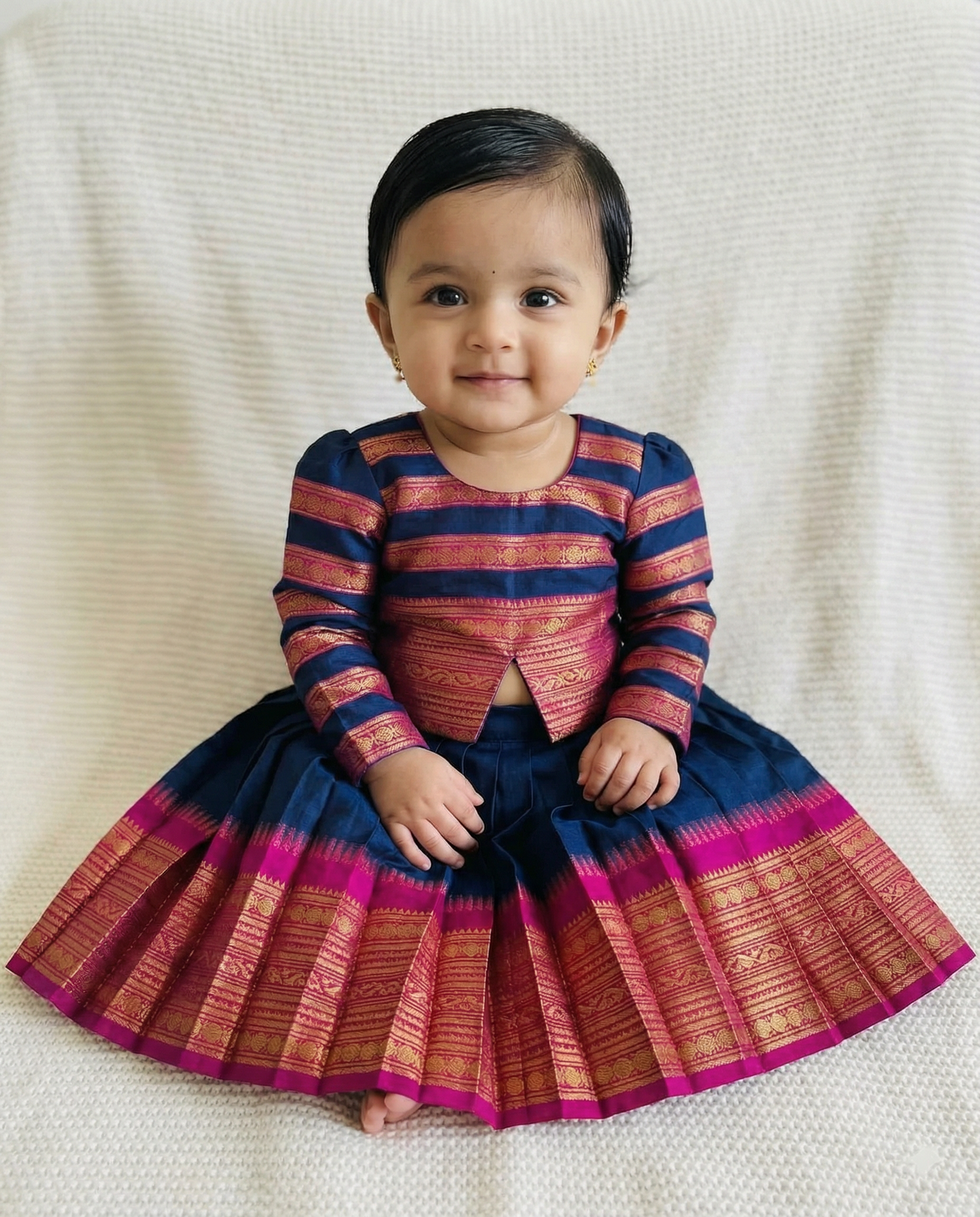 Royal blue with pink Kids Langa Blouse – Ethnic Lehenga Dress for Baby Girl