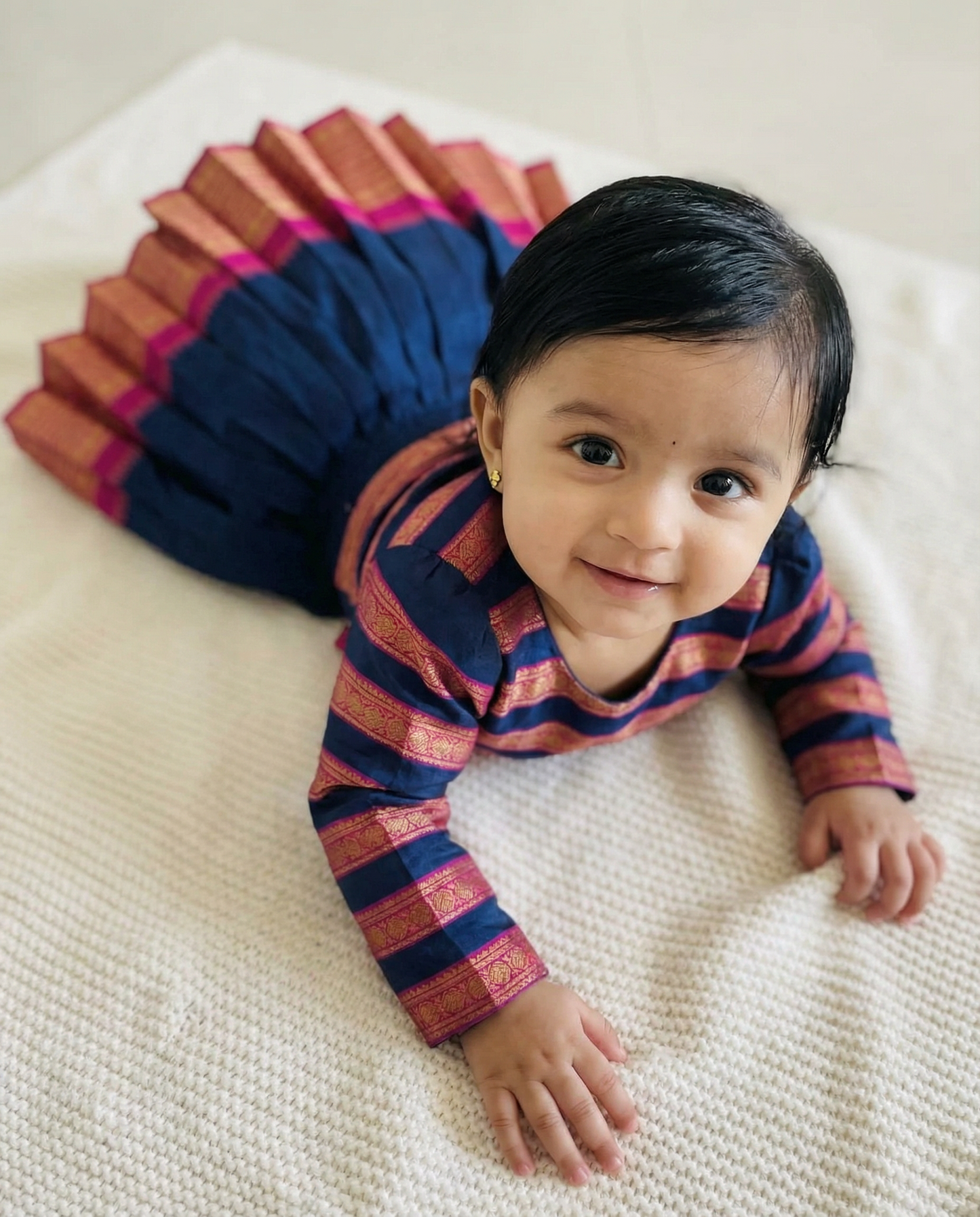 Royal blue with pink Kids Langa Blouse – Ethnic Lehenga Dress for Baby Girl