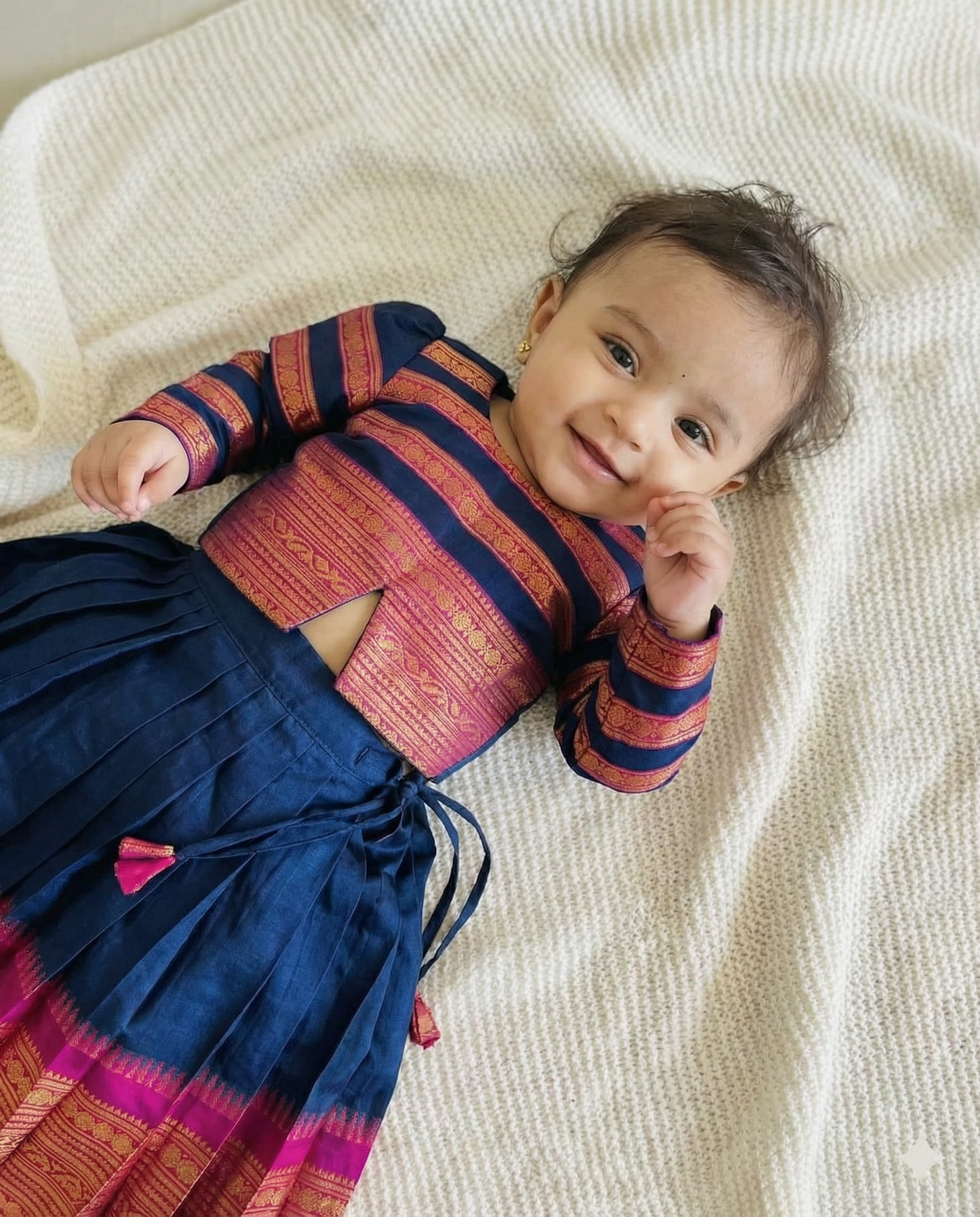 Royal blue with pink Kids Langa Blouse – Ethnic Lehenga Dress for Baby Girl