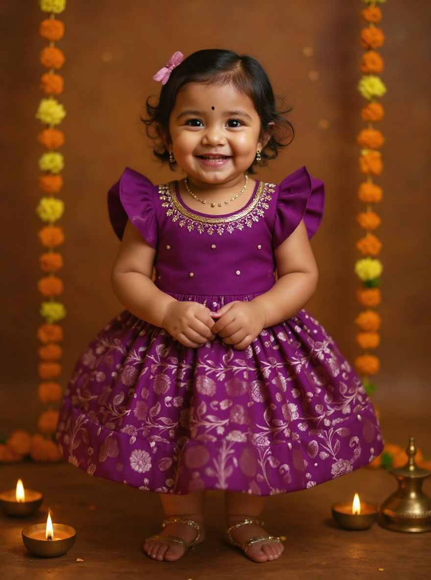 Wine Banarasi Silk Ethnic Wear Dress for Girls / Baby Girl