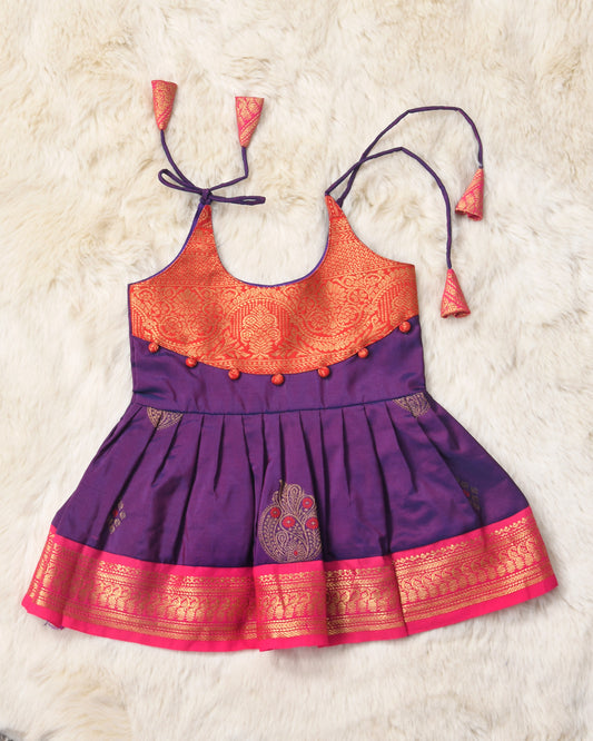 Padmakshi - Purple with pink pattu silk ethnic wear for baby girl