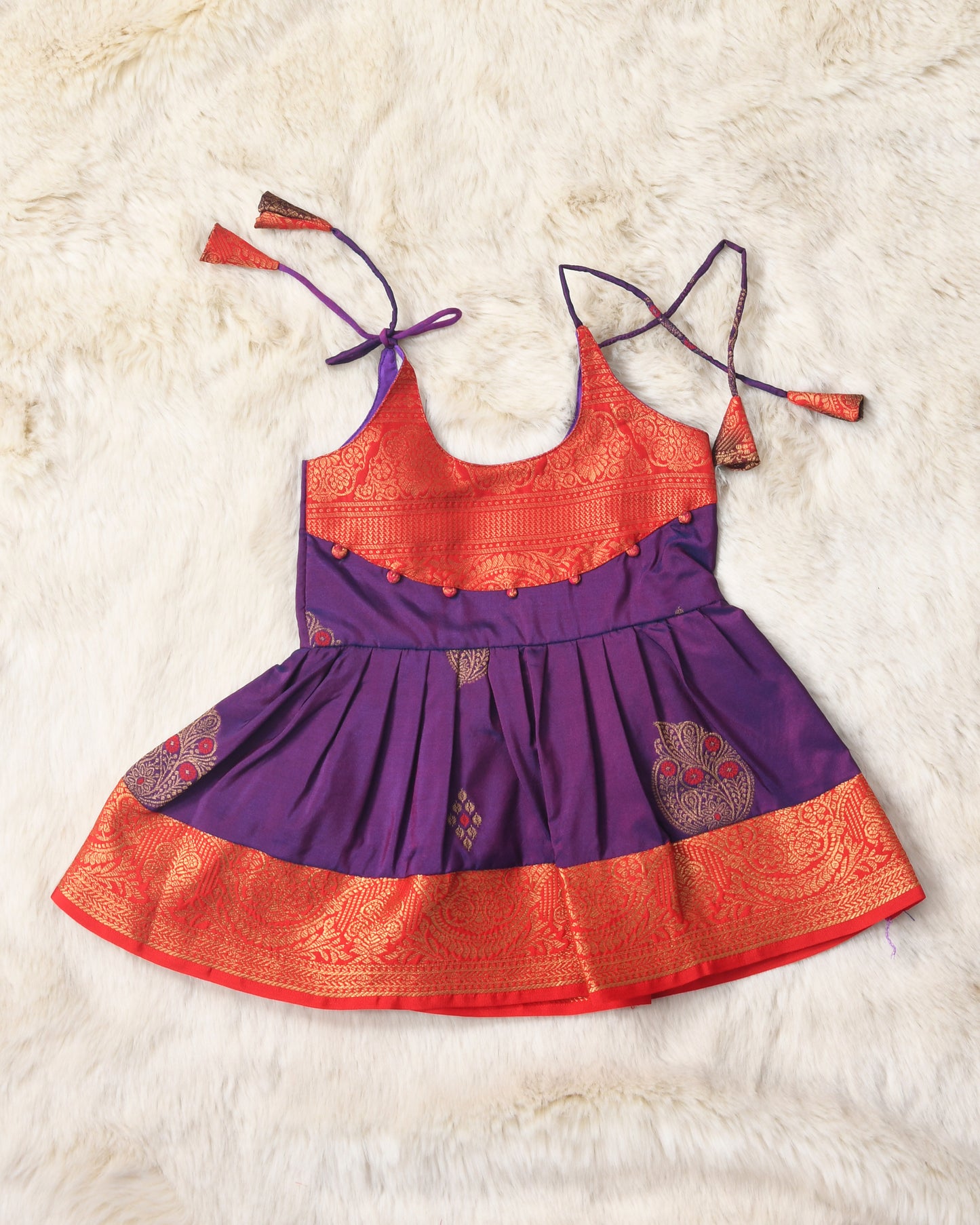 Padmakshi - Purple with red pattu silk ethnic wear for baby girl