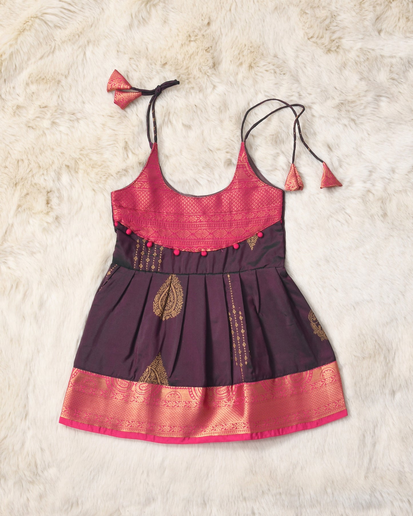 Devika - Wine with pink pattu silk ethnic wear for baby girl