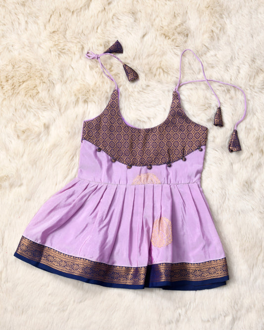 Sita - Lavendar with navy blue pattu silk ethnic wear for baby girl (Style 2)