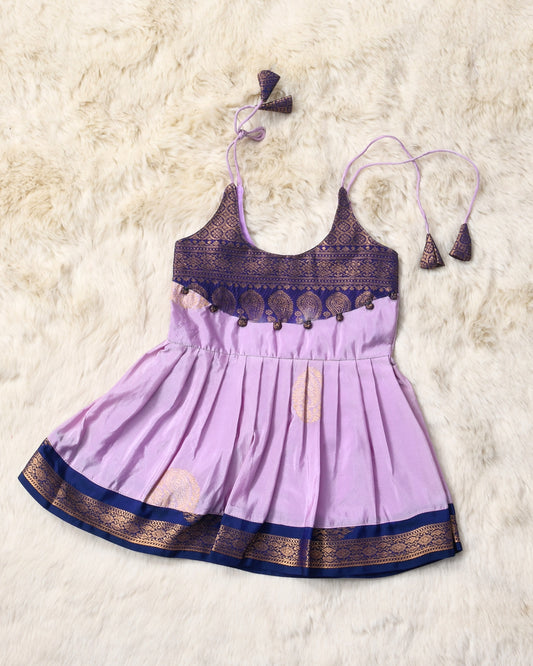 Satyabhama - Lavendar with navy blue pattu silk ethnic wear for baby girl