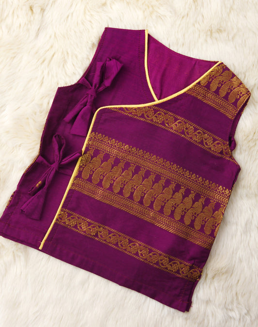 Wine angrakha cotton silk kurta top baby boy ethnic wear