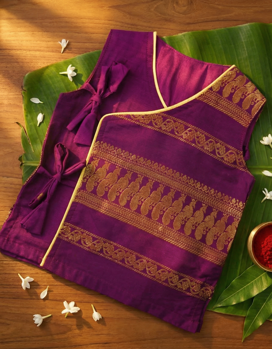 Wine angrakha cotton silk kurta top baby boy ethnic wear