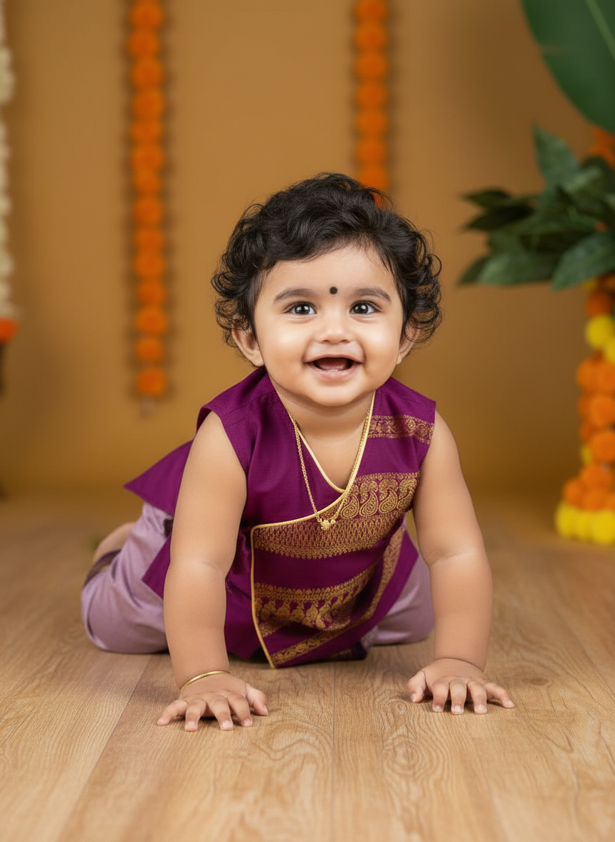 Wine with lavender - Angrakha kurta dhoti ethnic wear for baby boy